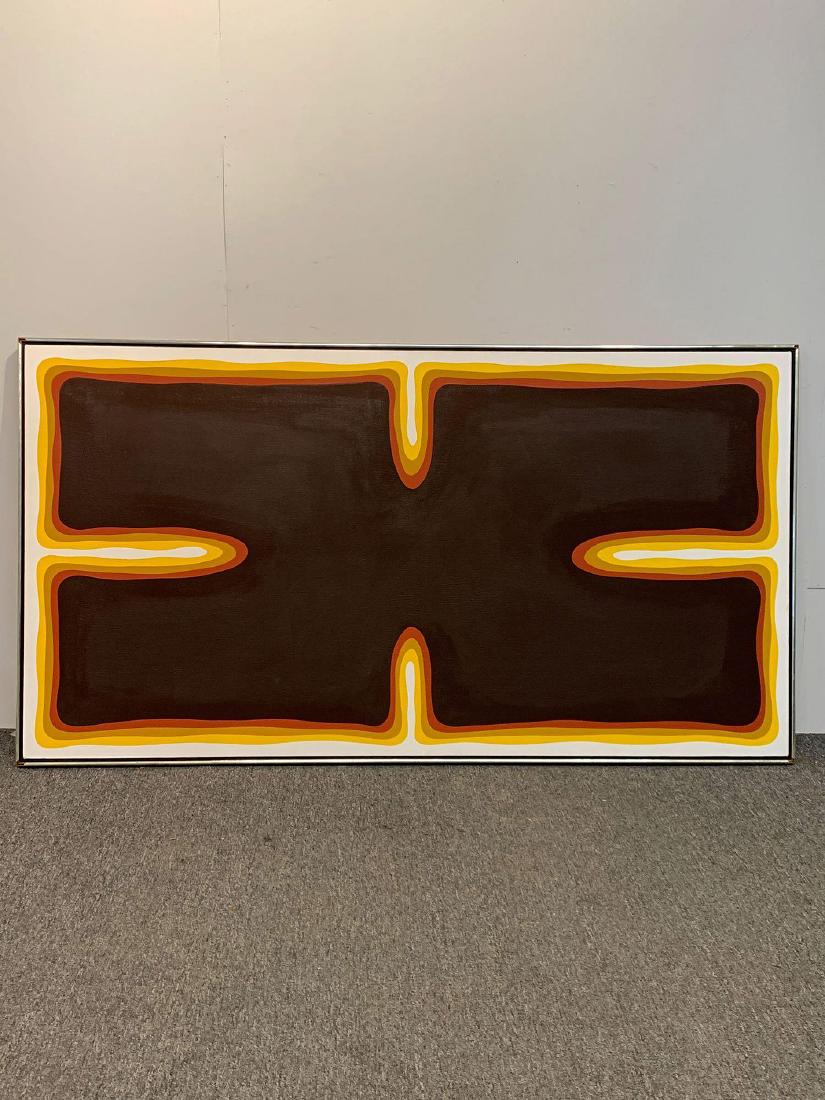 Nobu Fukui. Oil on Canvas, Abstract: Nobu Fukui (Japanese / American, 20th Century). An oil on canvas abstract form. Signed and dated 1969 on back of canvas. 32in x 60in