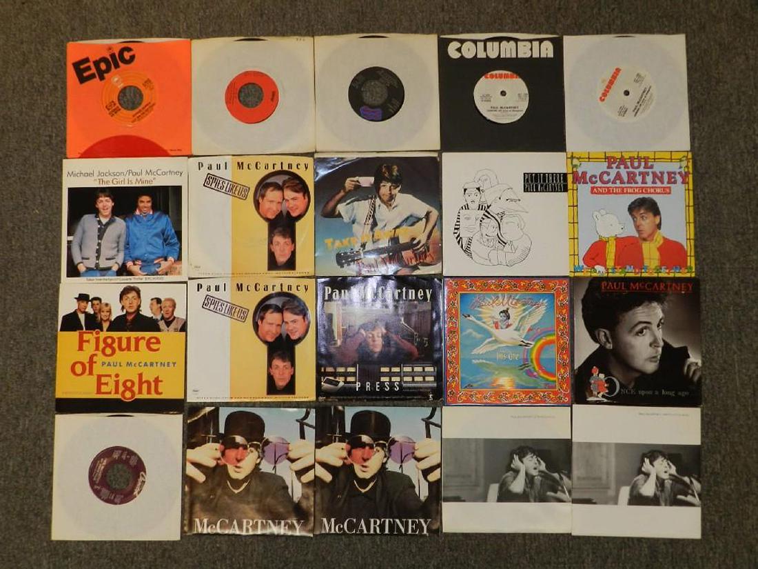 100 Assorted Paul McCartney Related 45RPM Records: A grouping of 100 assorted Paul McCartney-related 45rpm records including picture sleeves, promotionals, and colored vinyl.