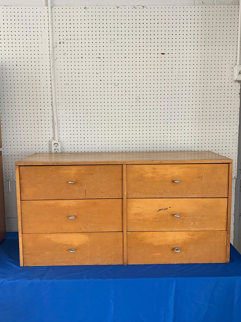 Paul McCobb Planner Group Chest: A Paul McCobb birch six-drawer cabinet/chest with ring pulls. 24 in tall x 46 in wide x 18 in deep.
