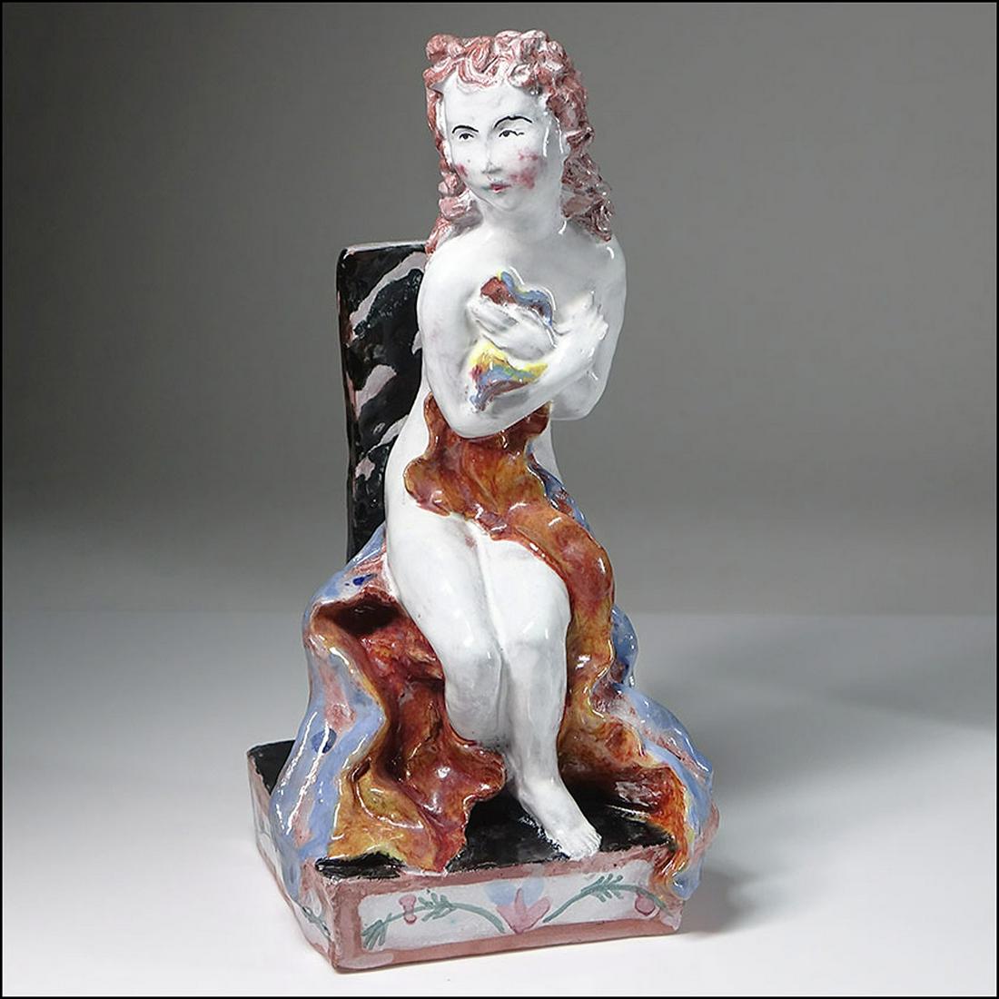 Susi Singer Wiener Werkstatte Pottery Nude Venus: Susi Singer for Wiener Werkstatte Austrian studio art pottery secessionist nude Venus figure, circa 1920s. Hand sculpted figurine of a seated nude female. Stamped on underside. 10-1/2 in tall x 5-1/4 