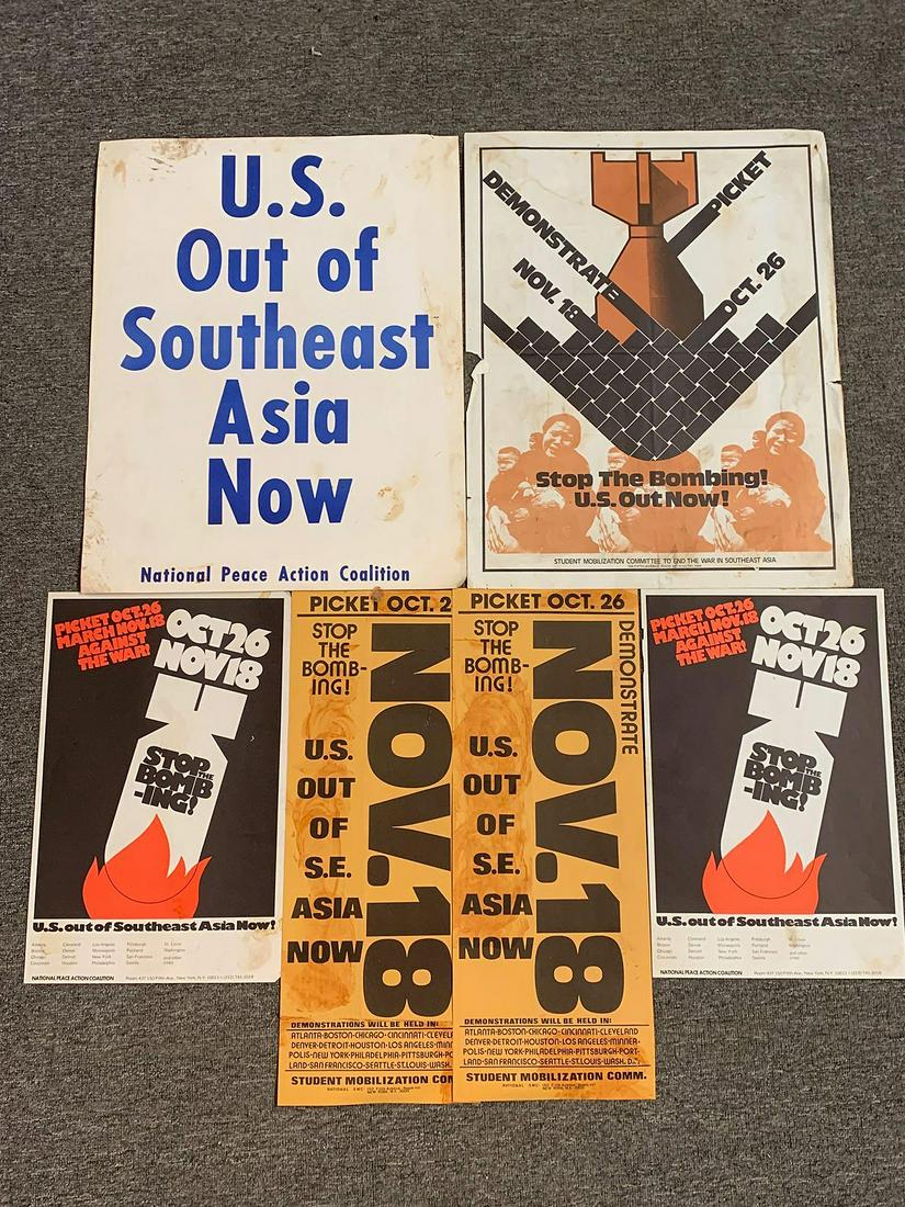 Six Anti-Vietnam War Posters: Six original anti-Vietnam War posters, including National Peace Action Coalition and Student Mobilization Committee To End The War In Southeast Asia. Largest: 23 in x 17-1/2 in.