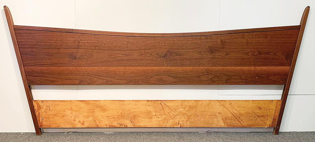 George Nakashima Widdicomb Origins Headboard: George Nakashima for Widdicomb (Grand Rapids MI ) Origins black walnut king size headboard, circa 1960s. Unmarked. 42-1/2in tall x 100-1/2in. Provenance: The Adelman Estate Collection, Hockessin DE.