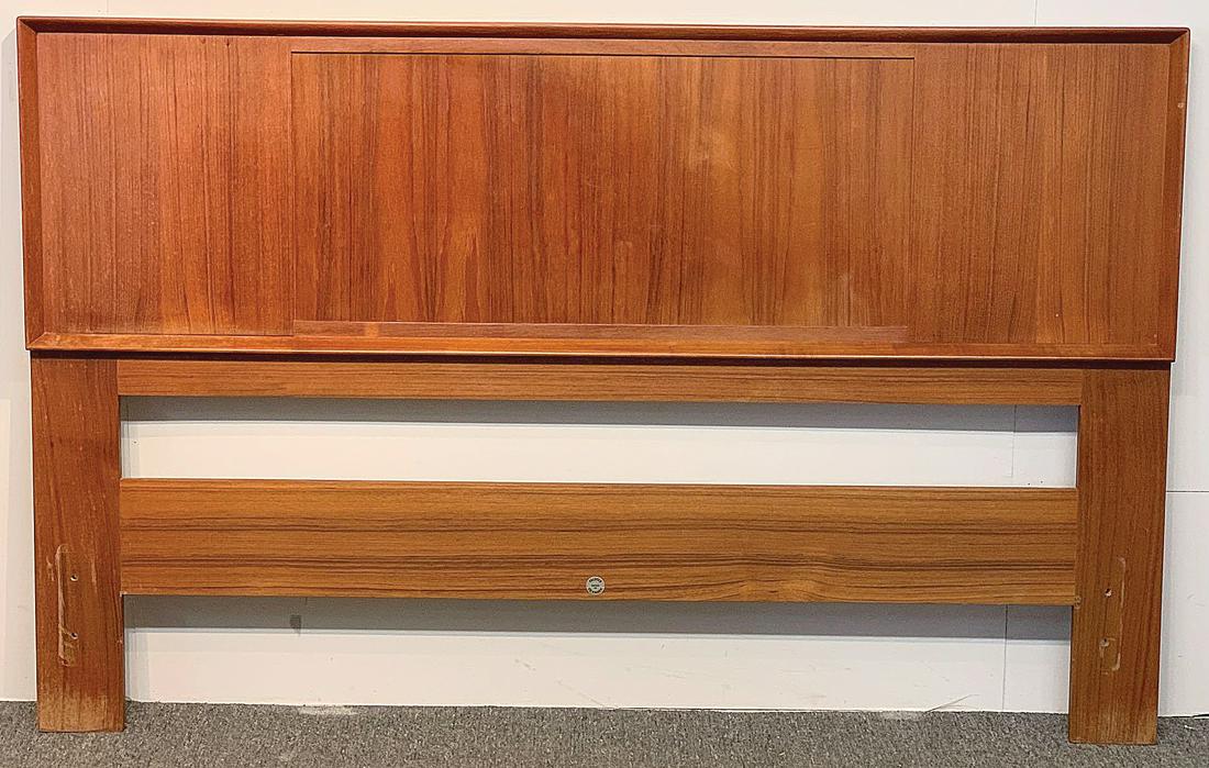 Falster Danish Teak Reversible Headboard: A Falster Danish Modern teak and caned full-size headboard with reversible panel. Marked. 38in tall x 60in wide.