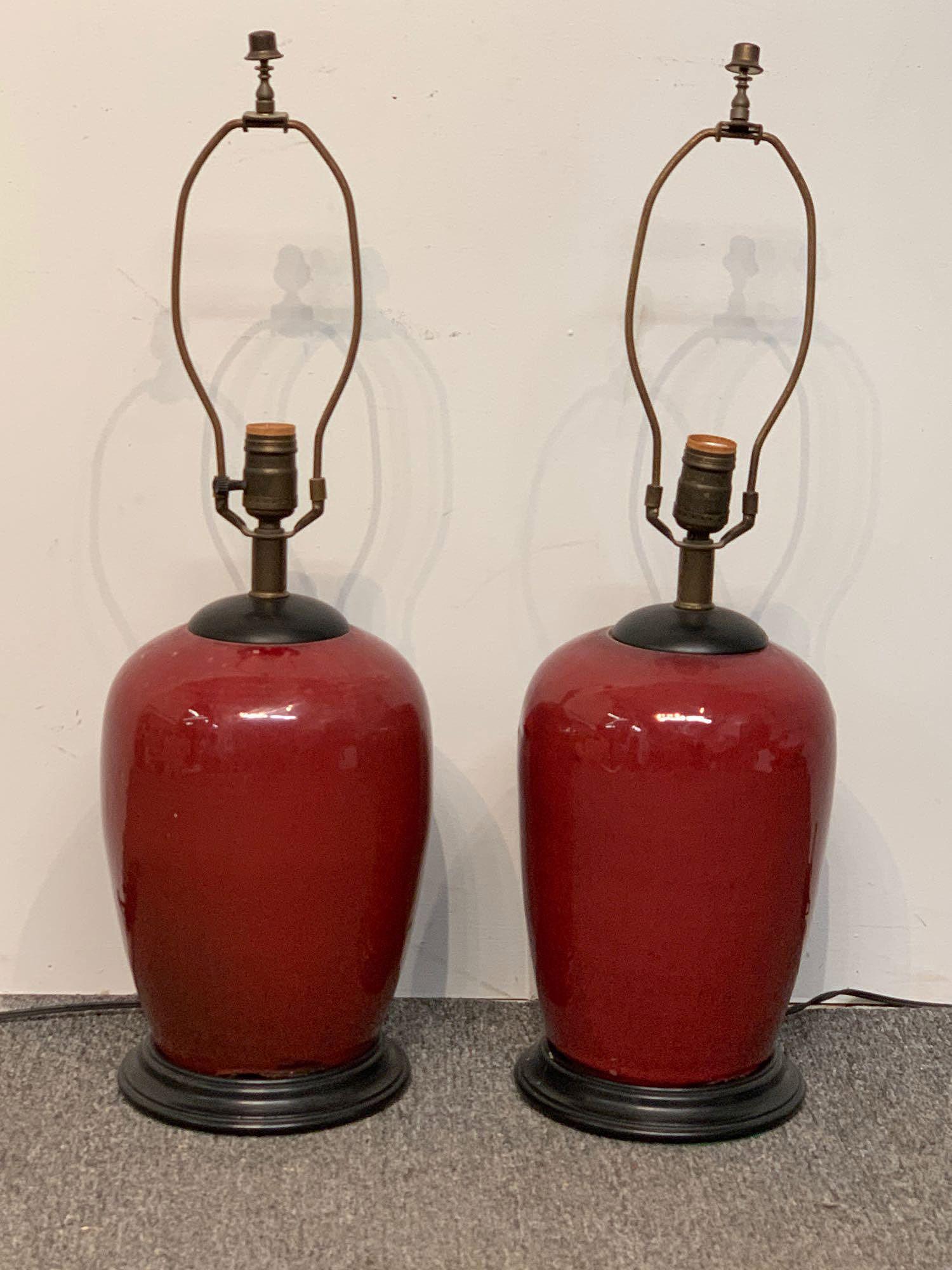 Pr. Chinese Antique Oxblood Vase-form Table Lamps (1 of 3)