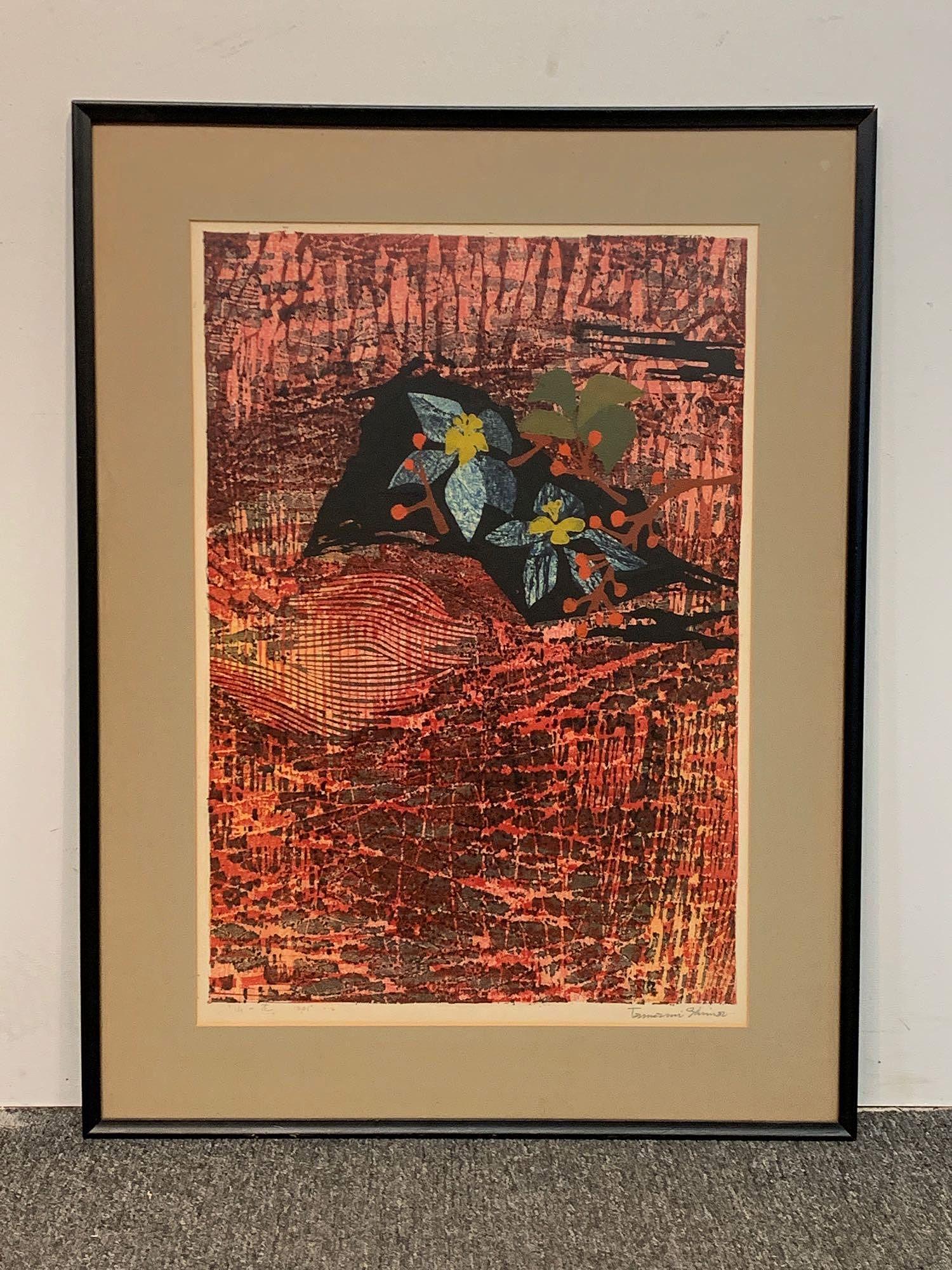 Tamami Shima. Woodblock Print, Floral Abstract (1 of 4)