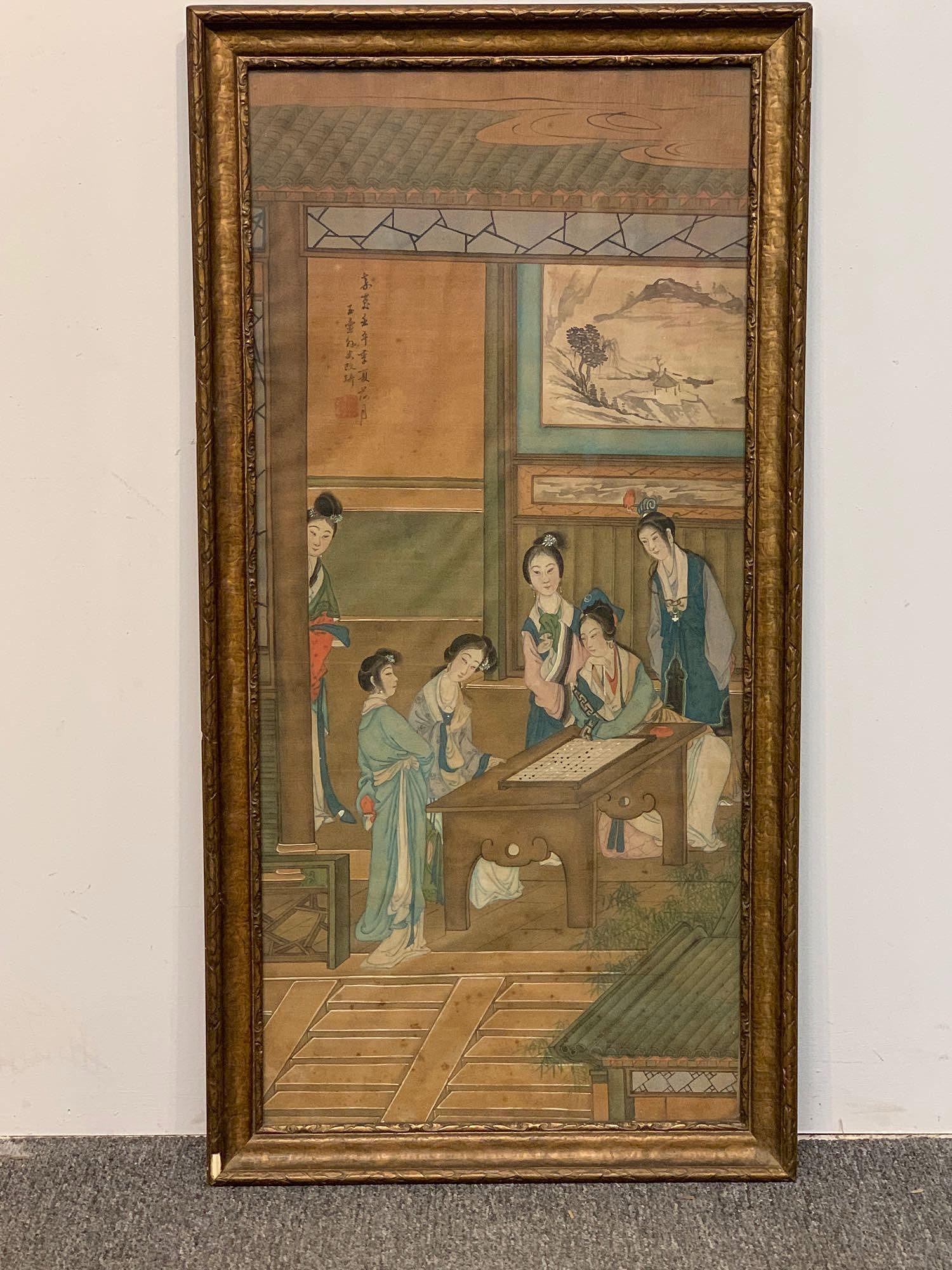 Japanese Painting on Silk, Interior Scene (1 of 4)