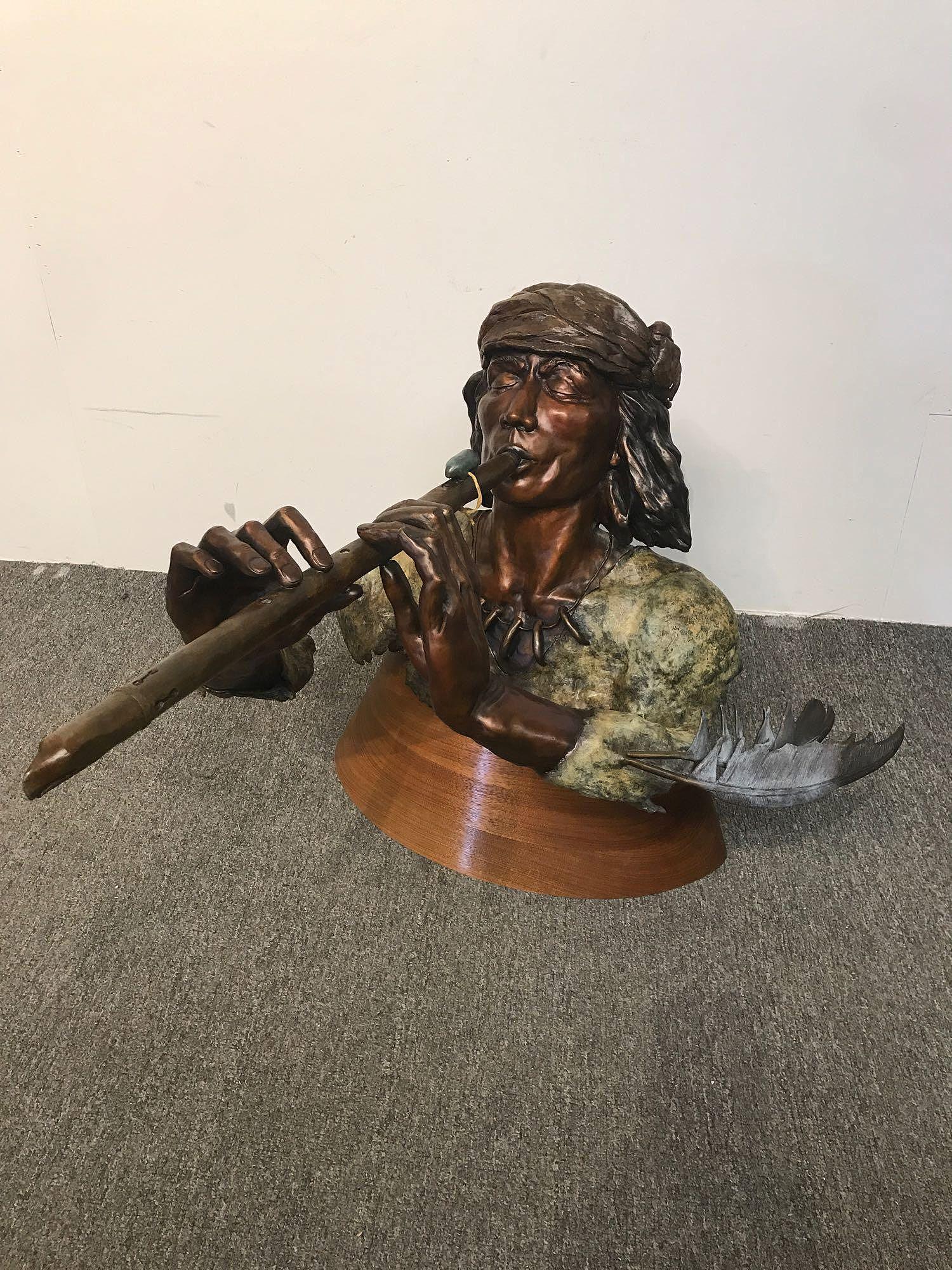 Large Bronze, Native American Playing Flute (1 of 10)