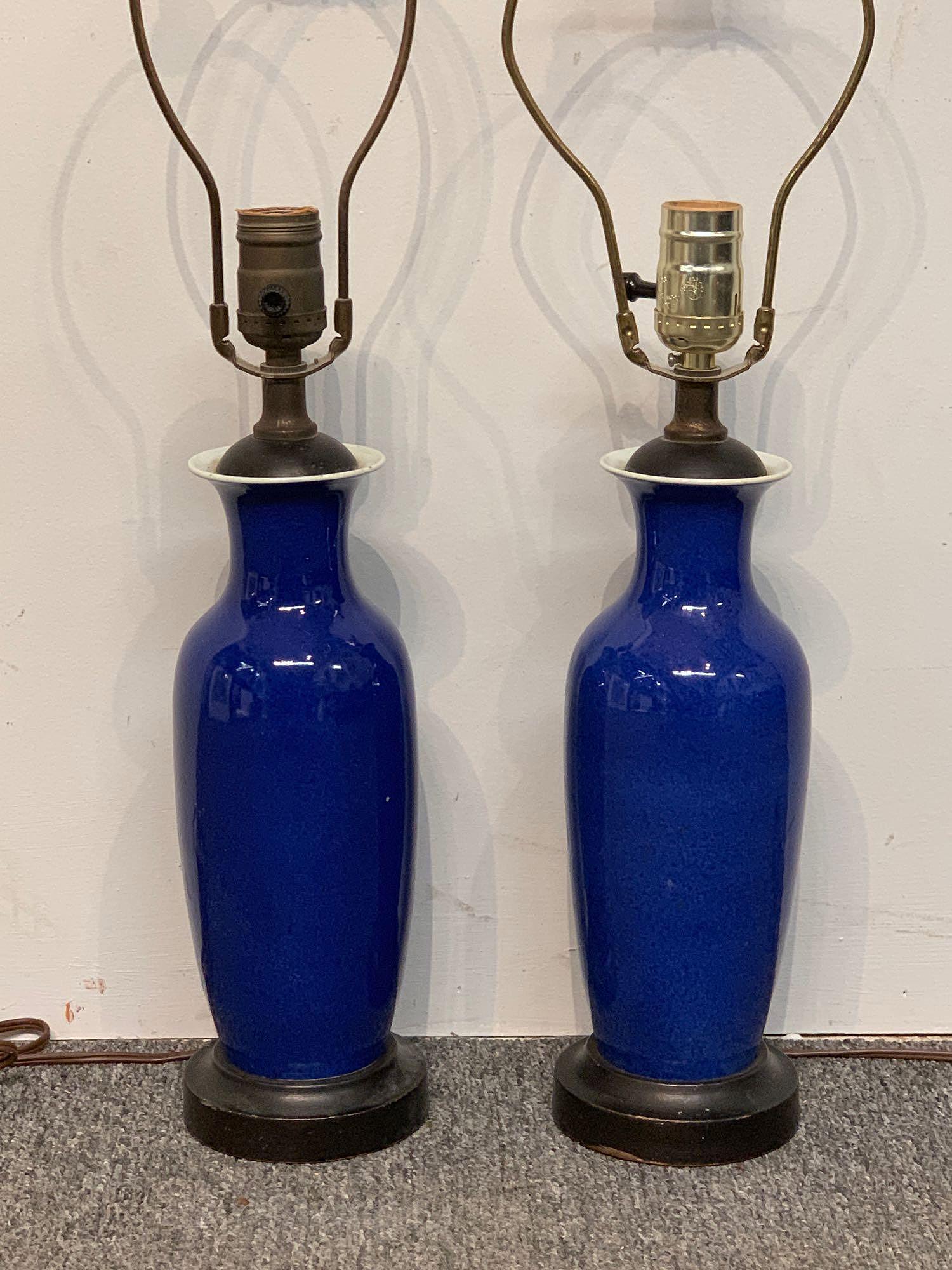 Pair of Blue Glazed Porcelain Table Lamps (1 of 3)