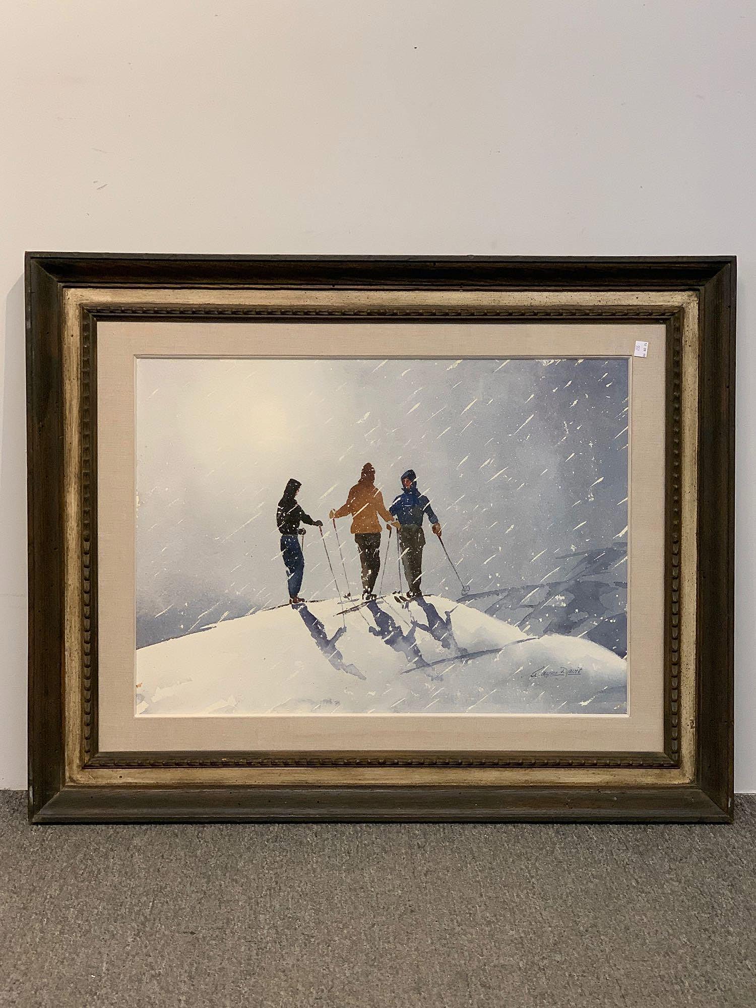 Wayne Davis Watercolor. Skiers (1 of 3)