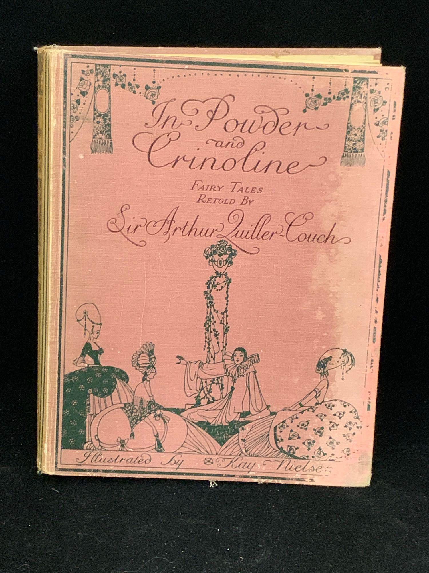 In Powder and Crinoline: In Powder and Crinoline by Sir Arthur Quiller-Couch, illustrated by Kay Nielsen, published by Hodder & Stoughton. The book contains 24 fantasy Art Nouveau illustrations that are applied to the pages.