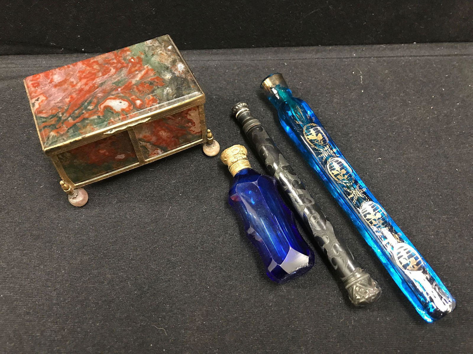 Three Lachrymatory or Tear Catchers and Agate Box (1 of 6)