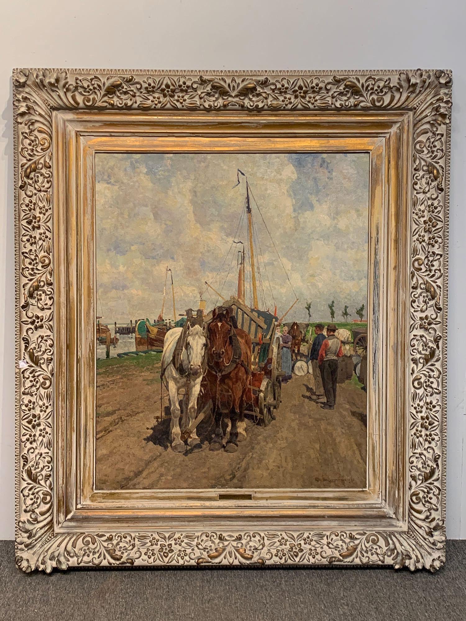 Frans Van Leemputten. Oil on Canvas, Harbor Scene (1 of 5)