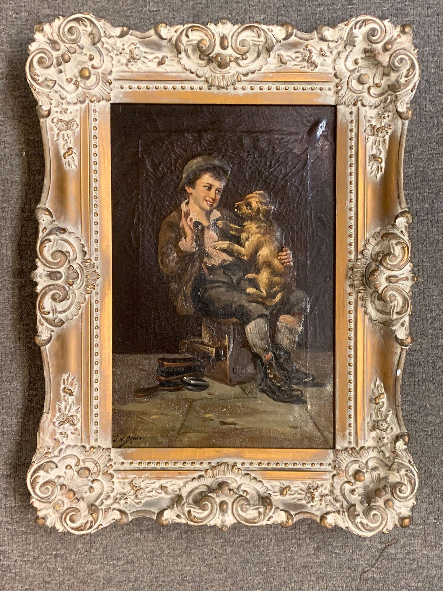 J.W. Brown. Oil on Canvas, Boy With Dog (1 of 5)