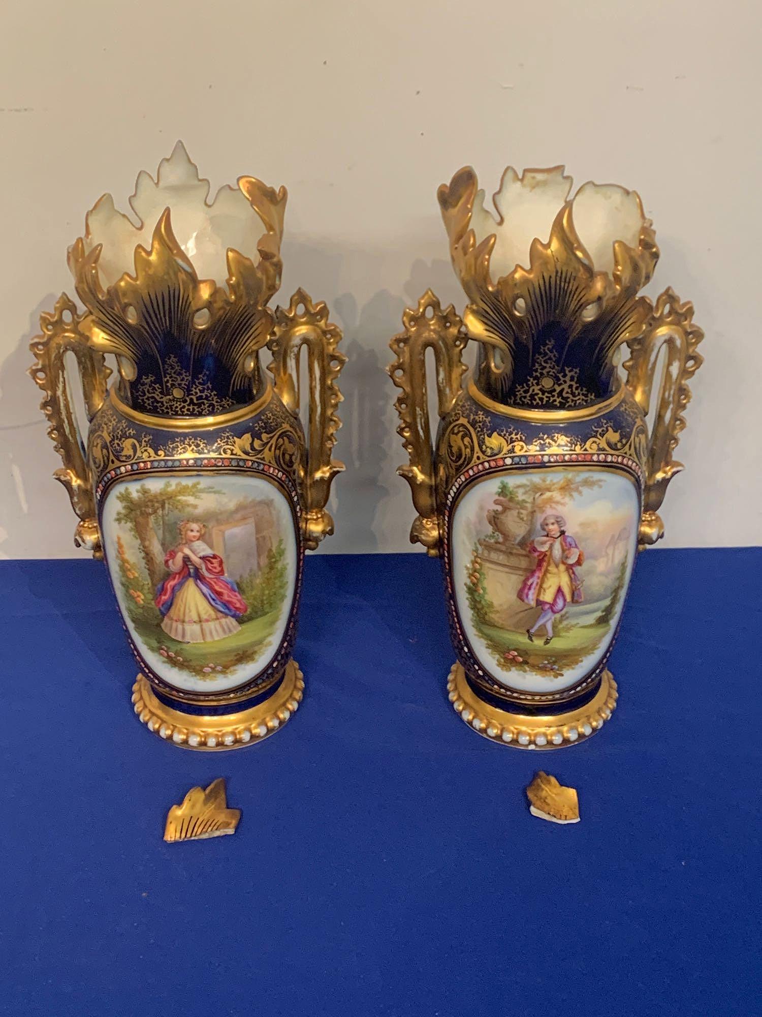 Pair of Sevres-style Porcelain Courting Vases (1 of 9)