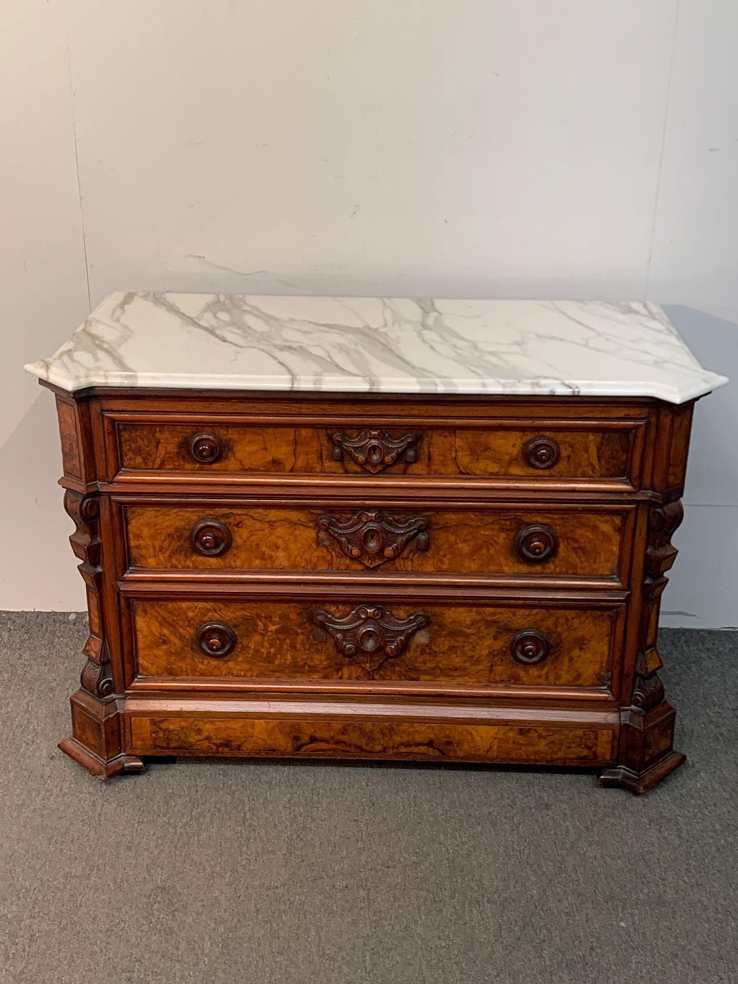 Renaissance Revival Walnut Marble-top Chest (1 of 6)
