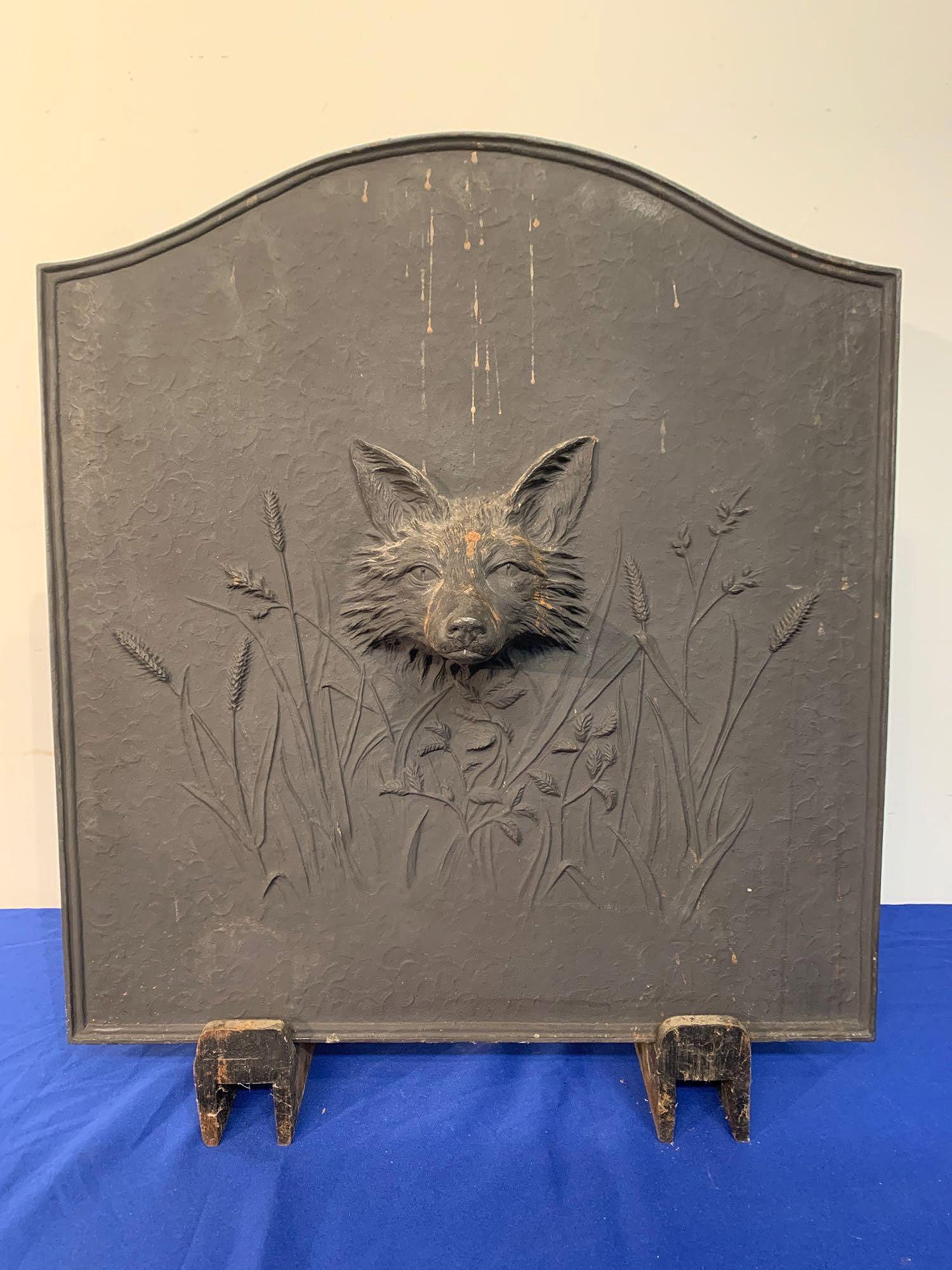 20th C. Cast Iron Fire Back with Fox Head (1 of 5)