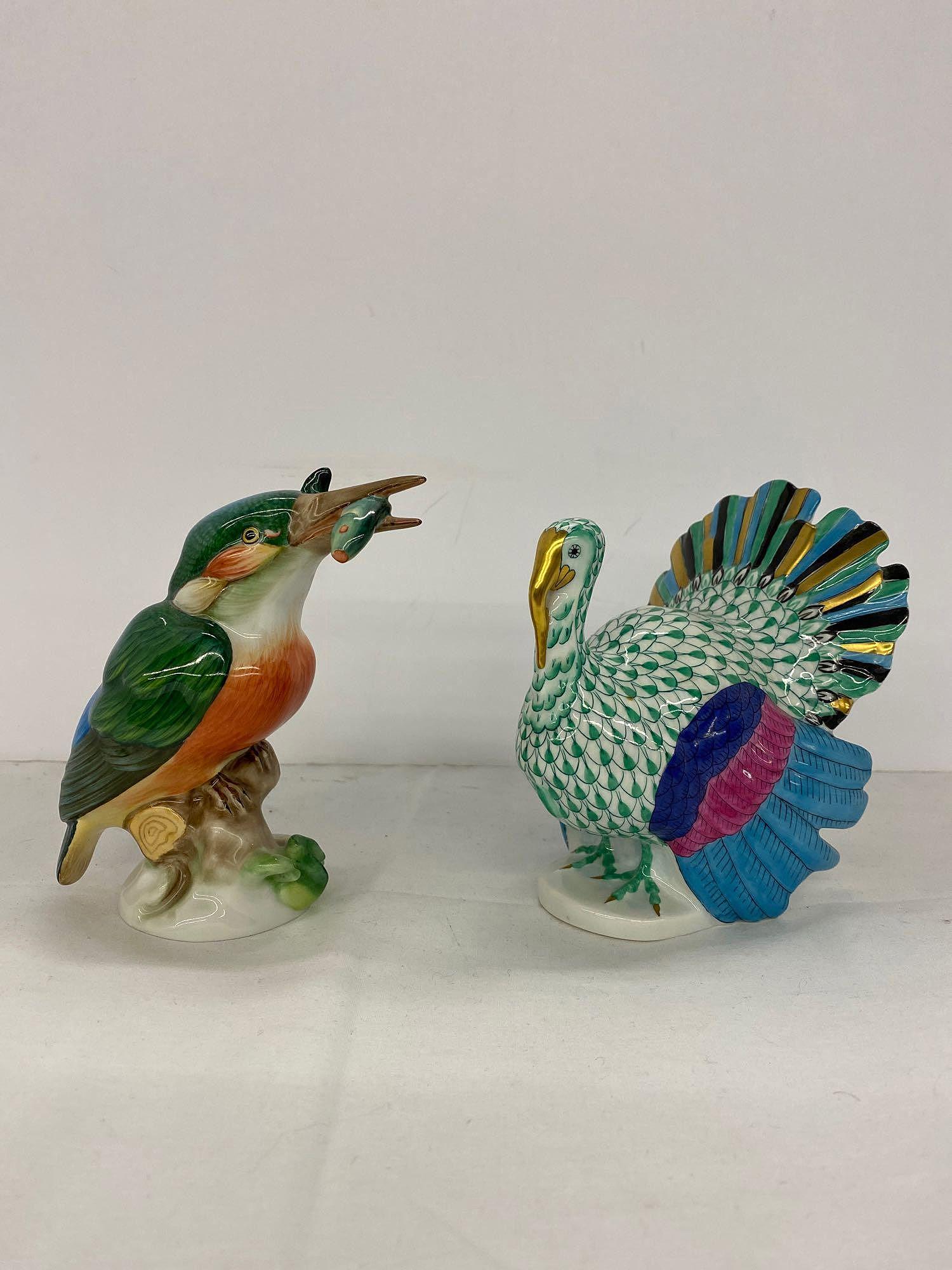 Two Herend Porcelain Birds: Kingfisher & Turkey (1 of 10)