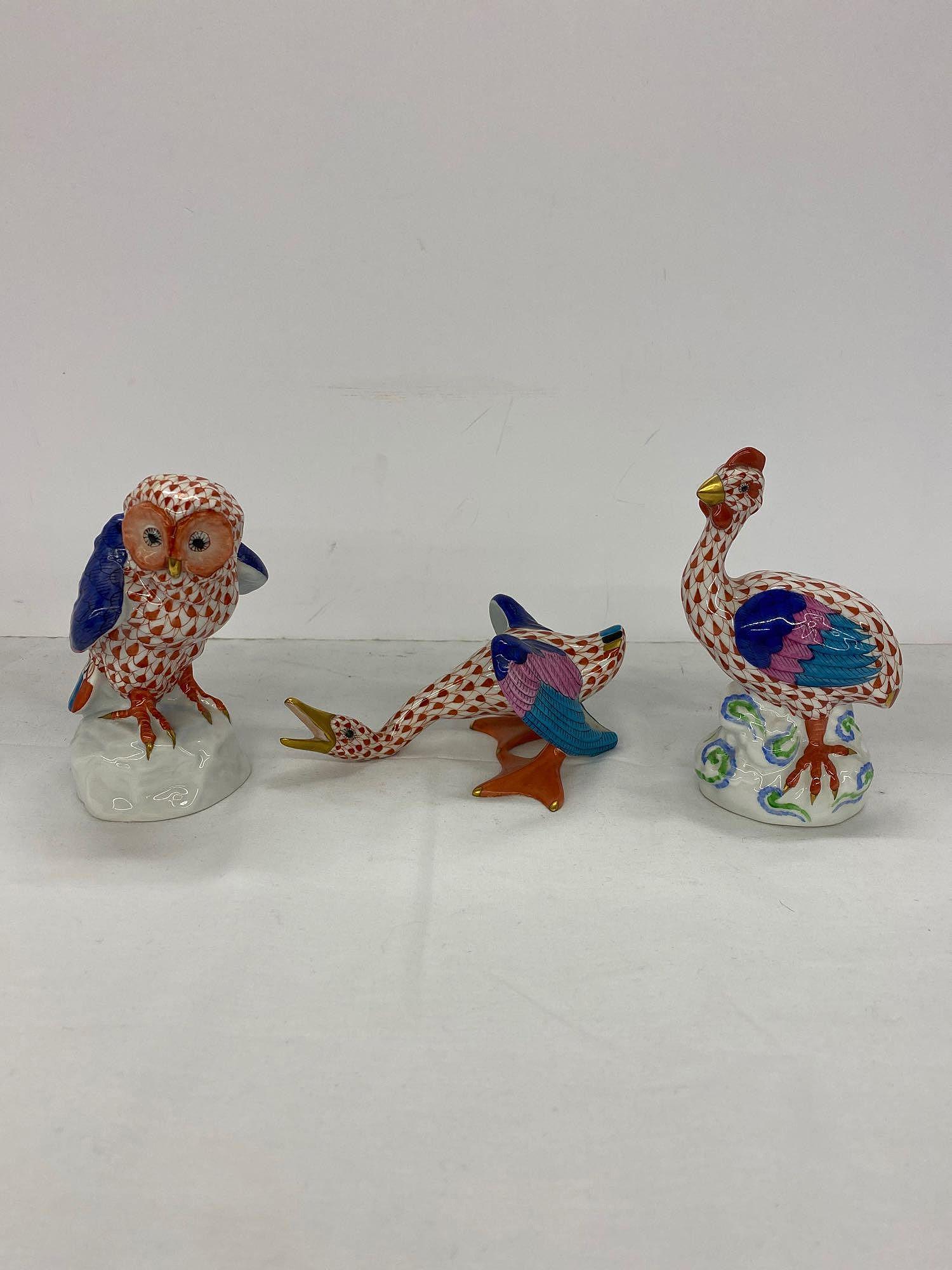 Three Herend Porcelain Birds: Owl, Hen, Duck (1 of 15)