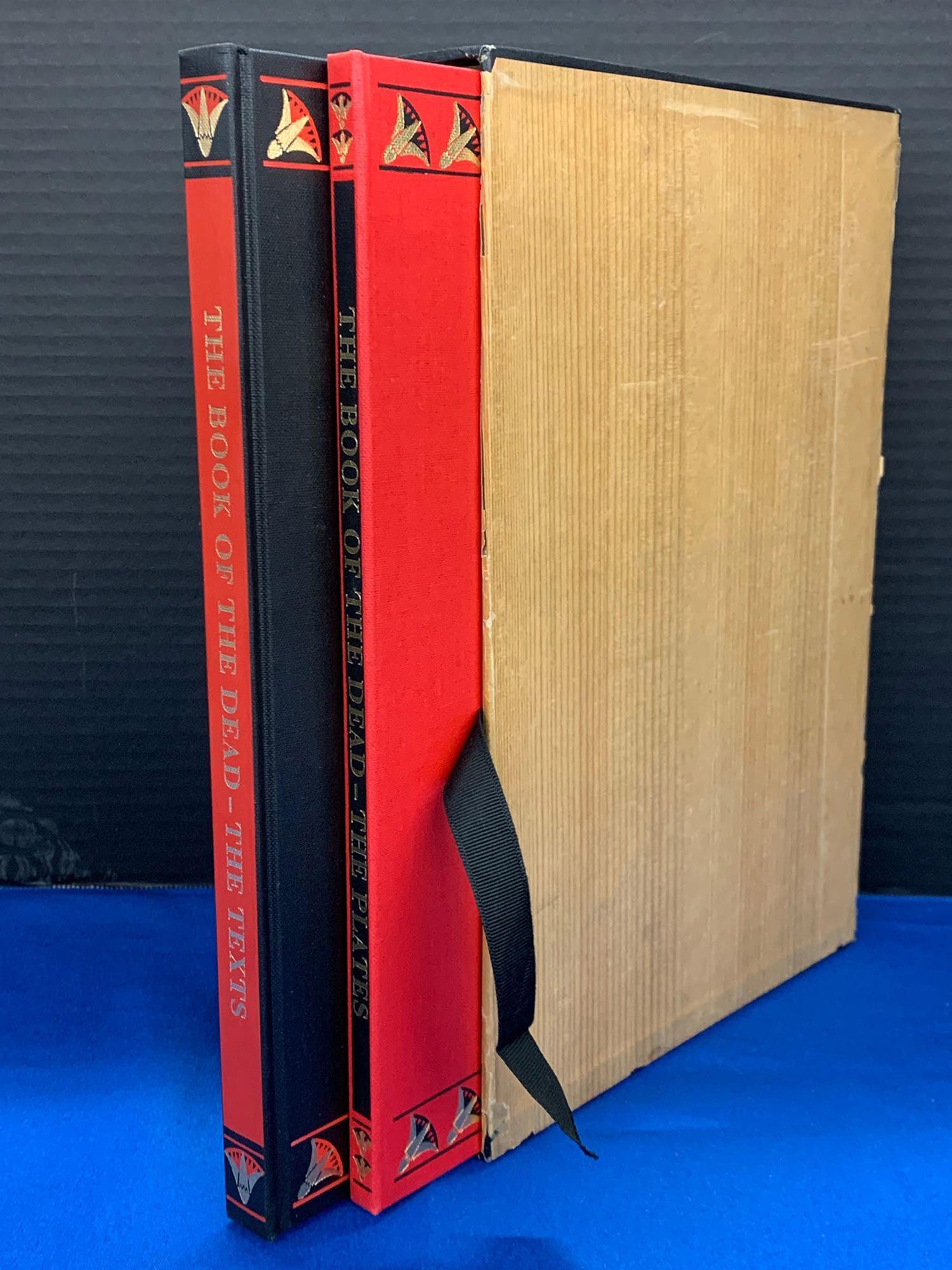 Ltd Editions Club: 2 Vols. The Book Of The Dead: "The Book Of The Dead" by Raymond Faulkner in two volumes, Limited Editions Club, 1972. Numbered 1185/1500. Volume I is the text; Volume II has accordion fold out plates. With slipcase. Case: 13 in x 