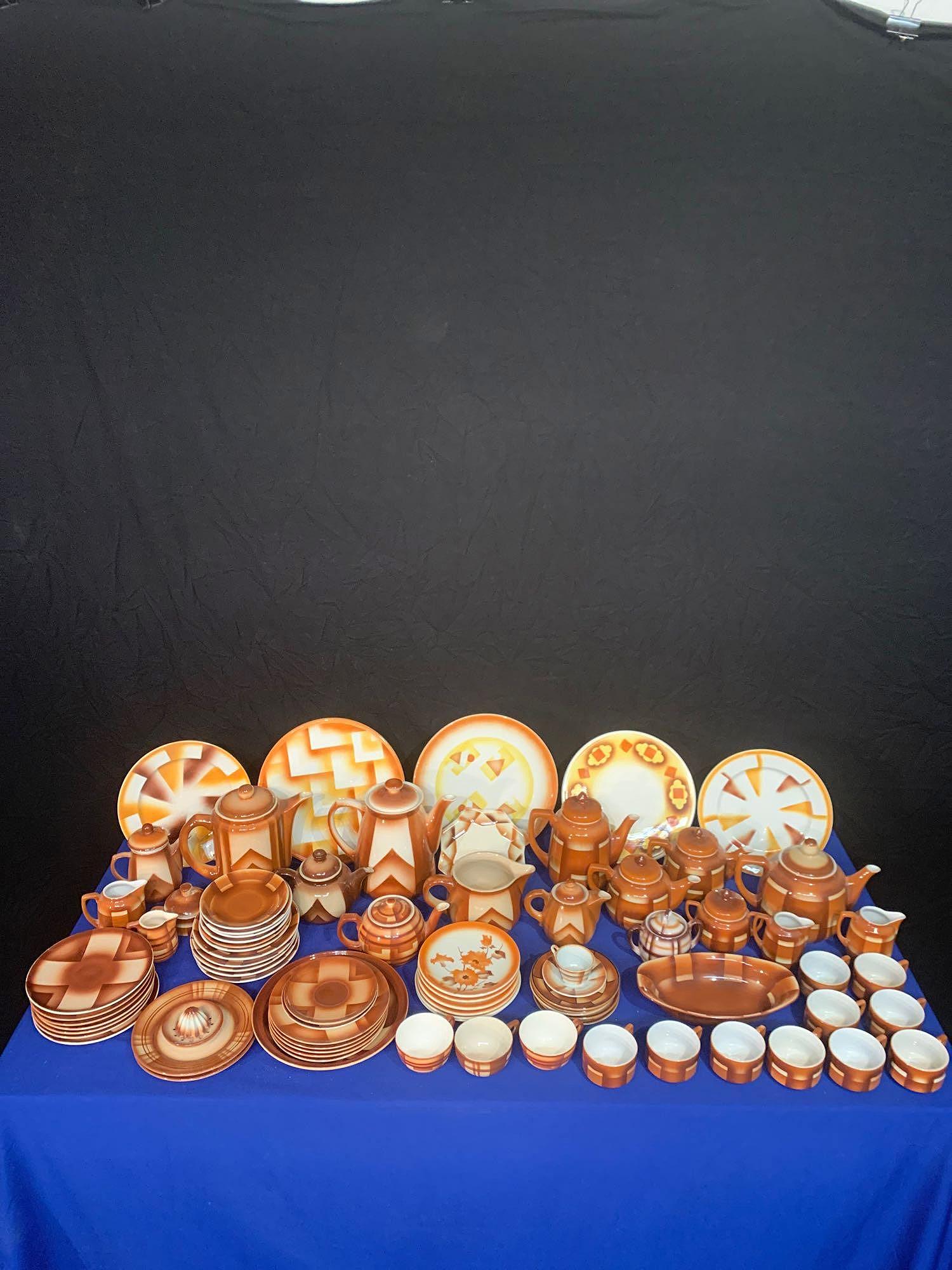 81 Pcs. of Art Deco Porcelain Amber Dinnerware (1 of 8)