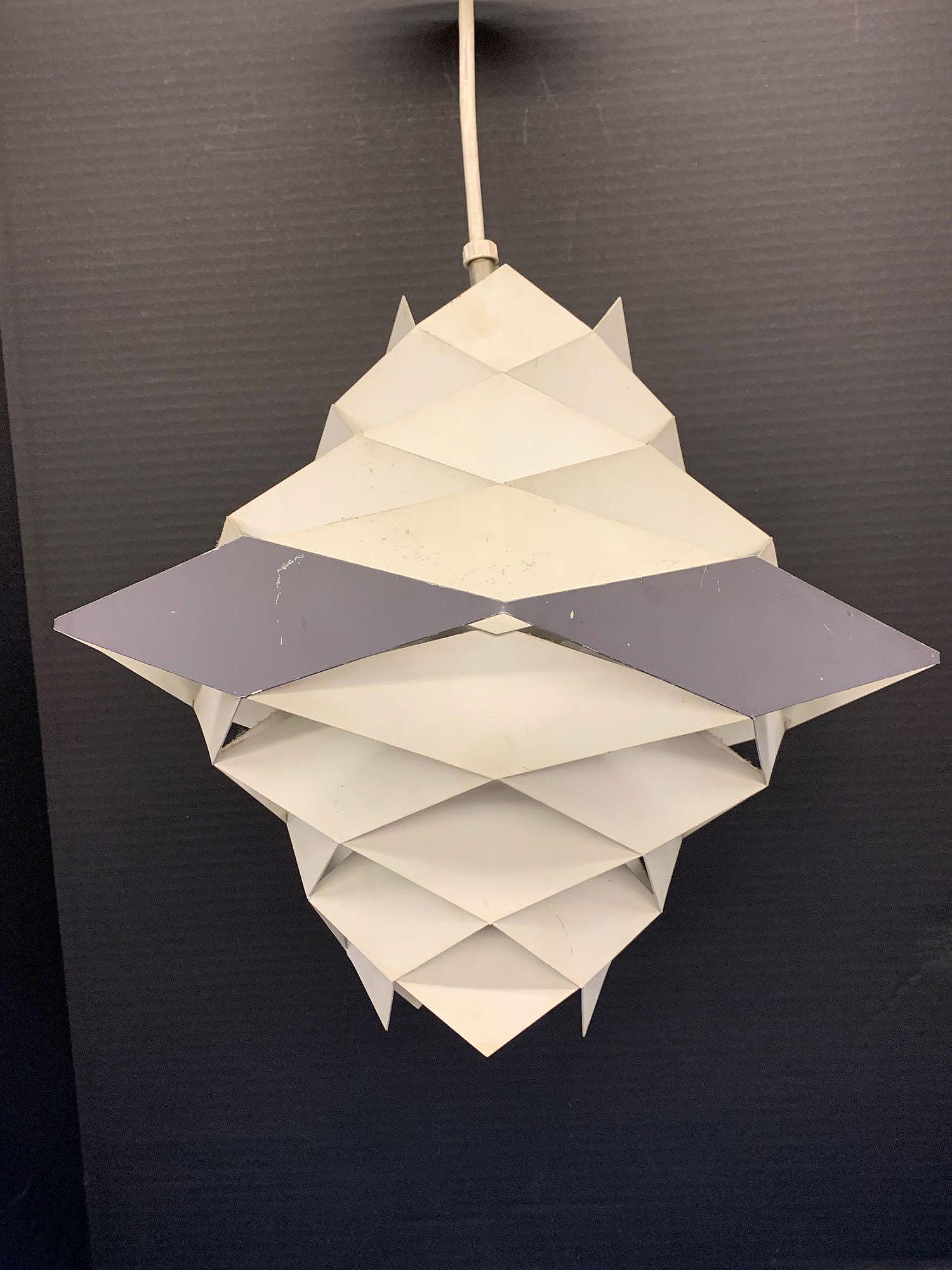 Preben Dahl Symfoni Pendant Lamp: Preben Dahl (Danish, 1929-1980). A Symfoni pendant light fixture of enameled metal, with "Made In Denmark" foil label. Approx 14 in tall x 15 in diameter.