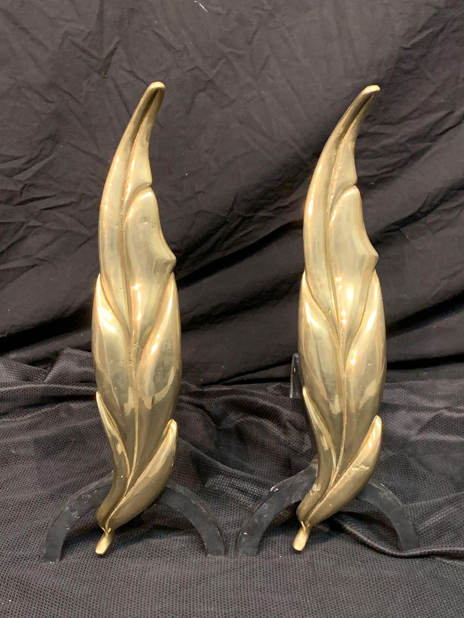 Pair Of Modern Design Flamed Leaf Andirons (1 of 3)