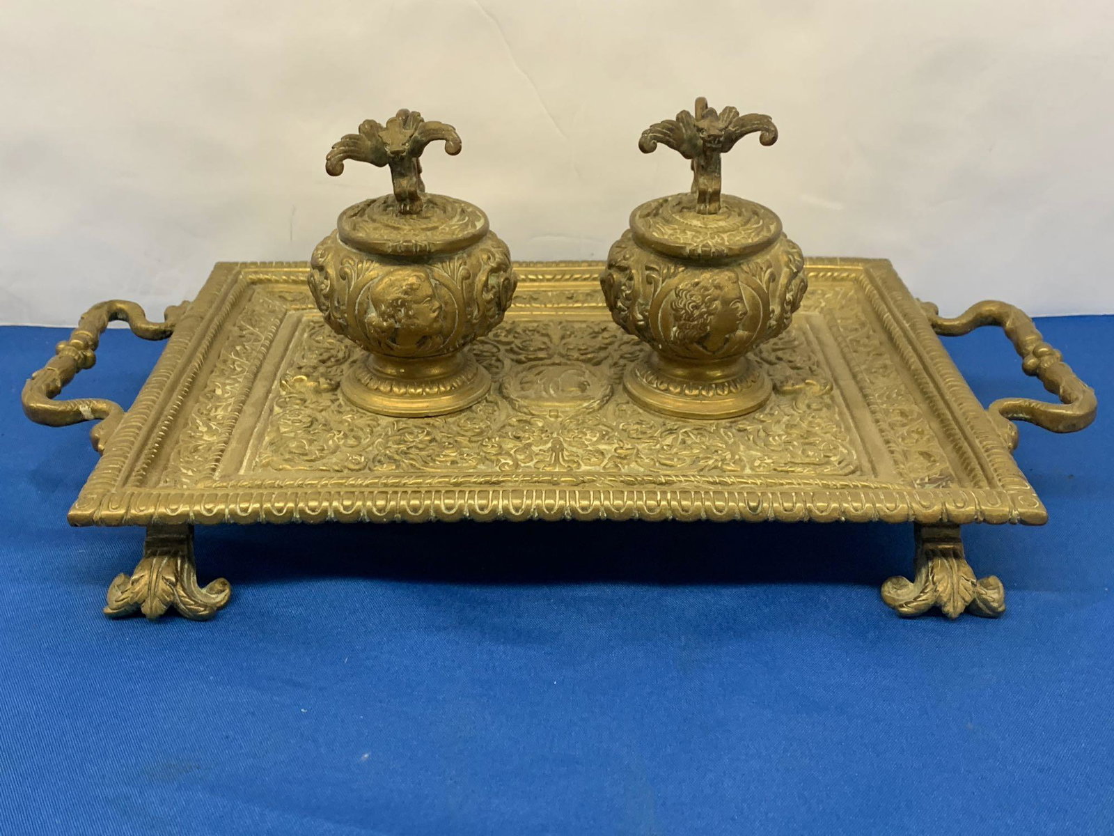 Ornate Figural Bronze Double Inkwell (1 of 5)