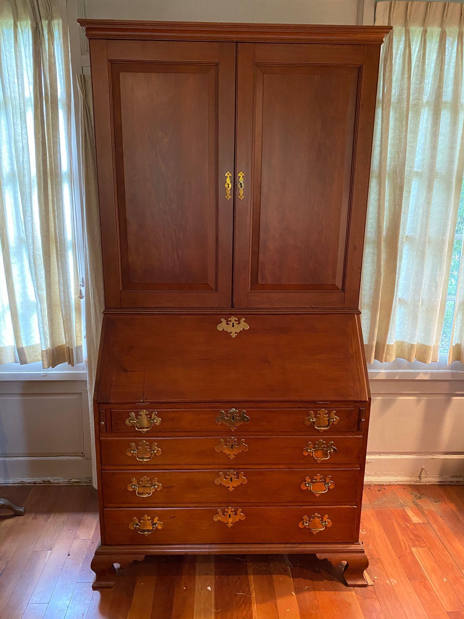 Chippendale Cherry Secretary Desk Bookcase (1 of 15)