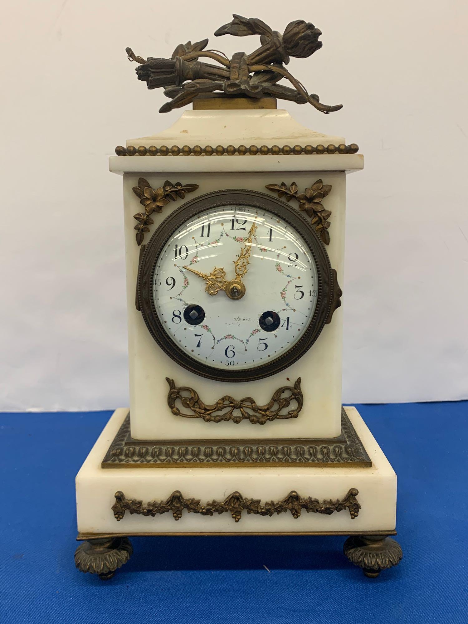 French Alabaster Mantel Clock with Ormolu Mounts (1 of 7)
