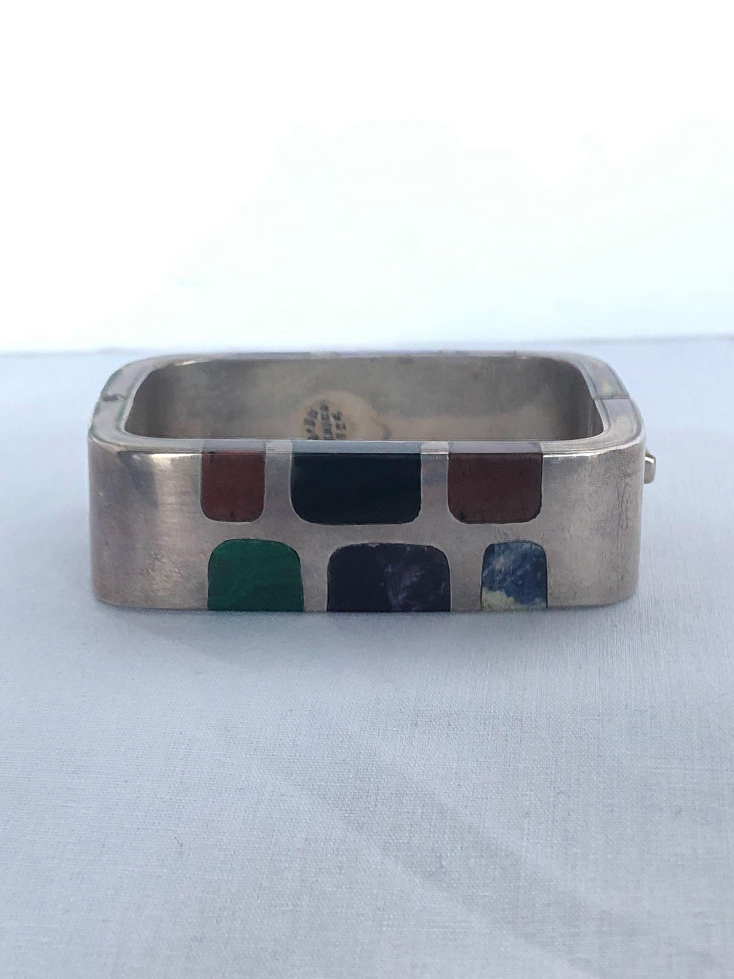 Mexican Sterling Bangle with Stone Inlay (1 of 5)