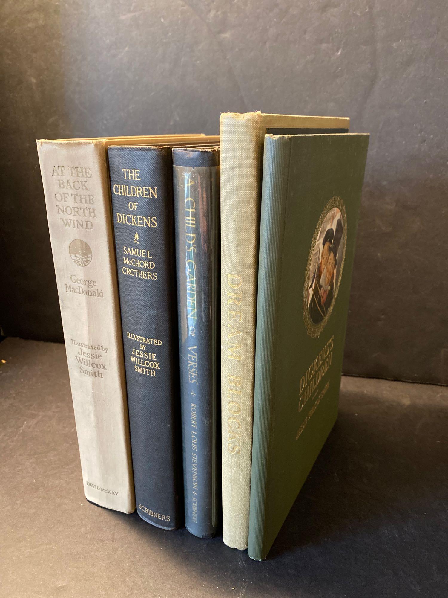 Five Books Illustrated by Jessie Wilcox Smith: Five books illustrated by Jessie Wilcox Smith: "Dream Blocks" by Aileen Cleveland; "Dickens Children, Ten Drawings by Jessie Wilcox Smith"; "A Child's Garden of Verses" by Robert Louis Stevenson; "The