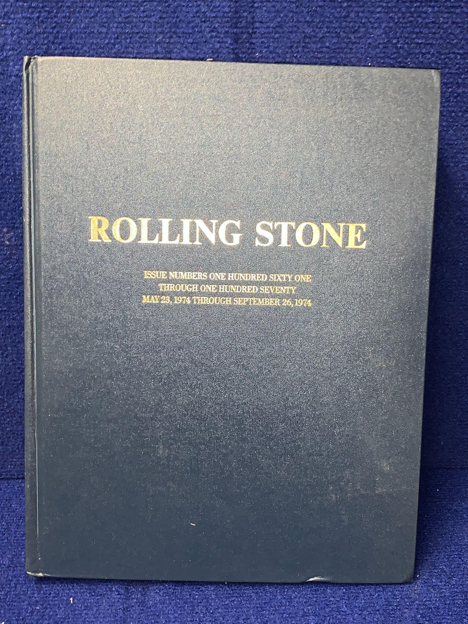 Bound Volume Rolling Stone Magazine, 1974: Bound volume of Rolling Stone magazine from May 23, 1974 to September 26, 1974 covering issues #161 through 170. Book: 14.5in tall x 11in wide.