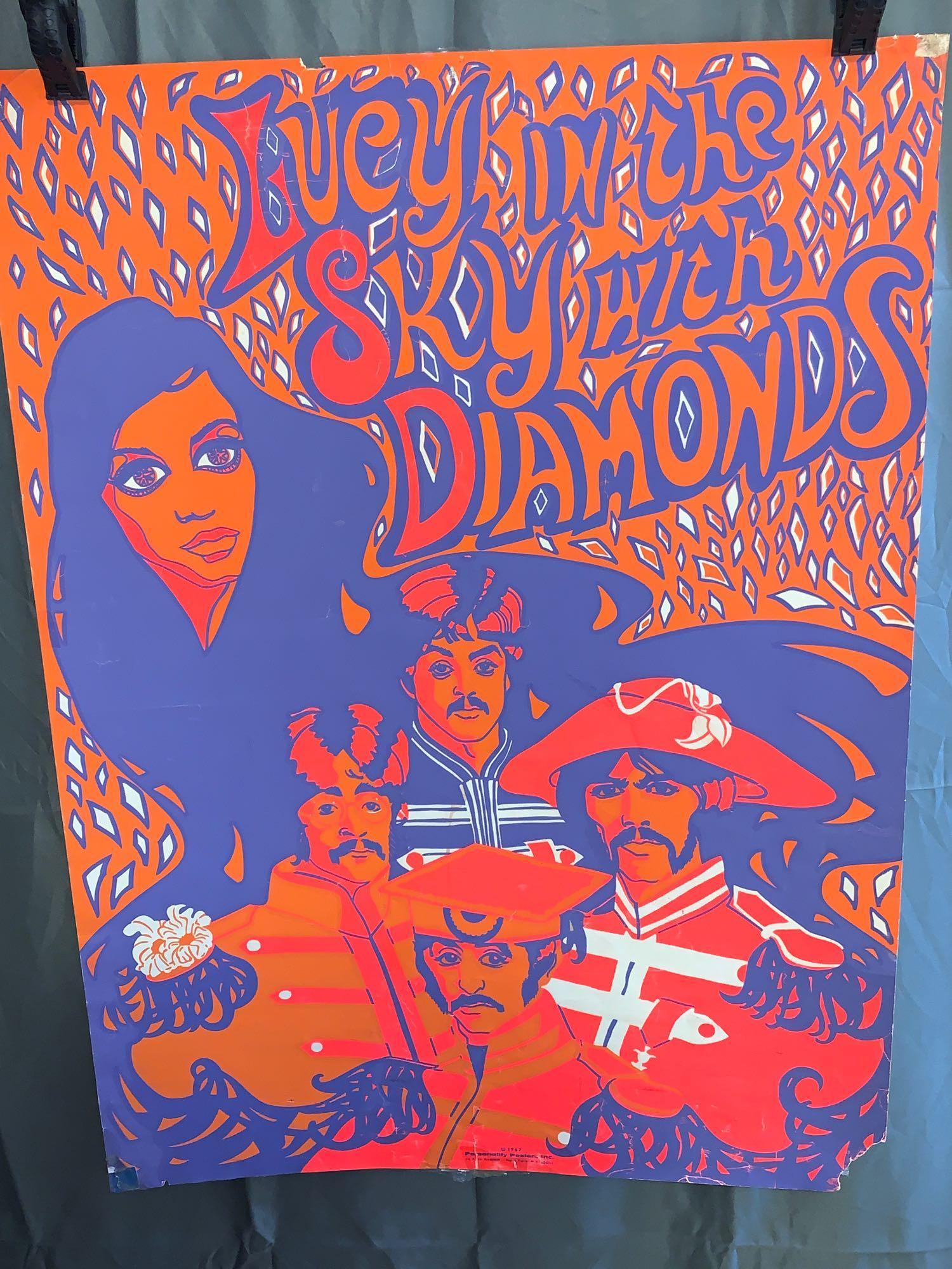 Beatles Lucy in the Sky With Diamonds Poster: Beatles "Lucy in the Sky with Diamonds" black light poster dated 1967, published by Personality Posters Inc. 30in x 22in.