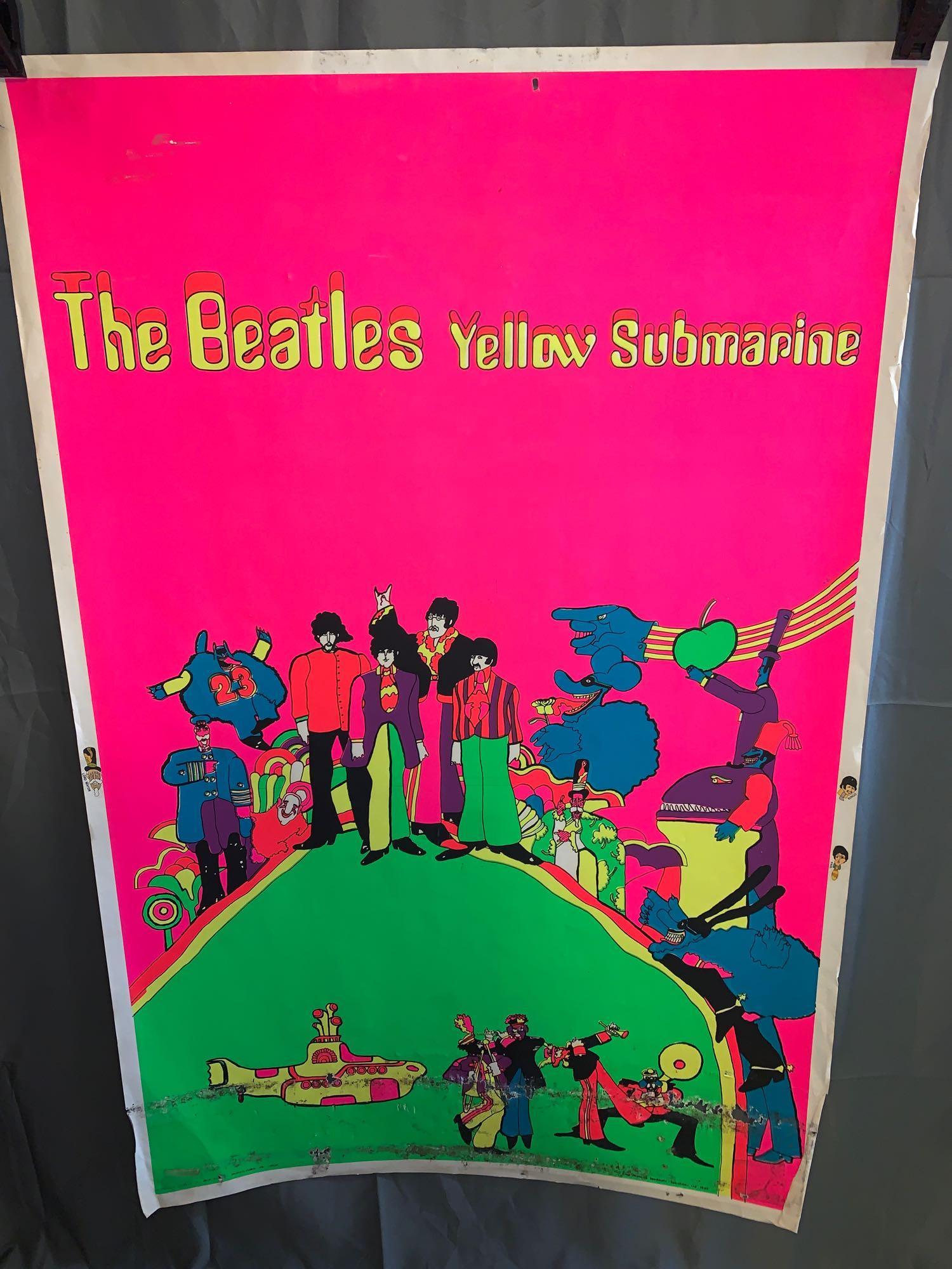 Beatles Yellow Submarine Black Light Poster: An incredibly rare original Beatles Yellow Submarine black light poster dated 1969 King Syndicate. 38in x 25in.