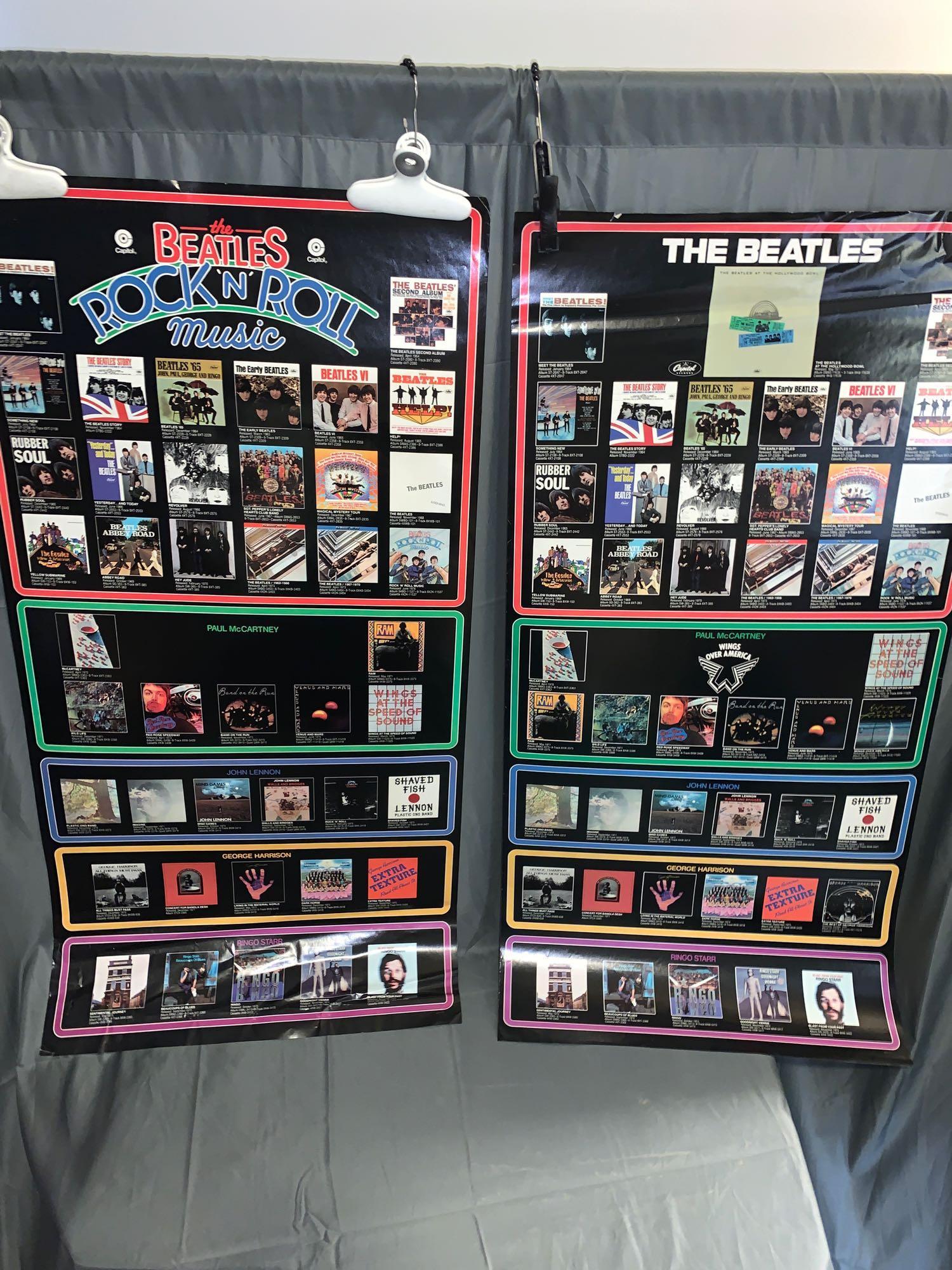 Two Beatles Promotional Posters: 1976, 1977: Two Capitol label promotional posters from 1976 and 1977 supporting The Beatles albums "Rock n Roll Music" and "Live at the Hollywood Bowl" along with the Beatles group and solo album catalog at that