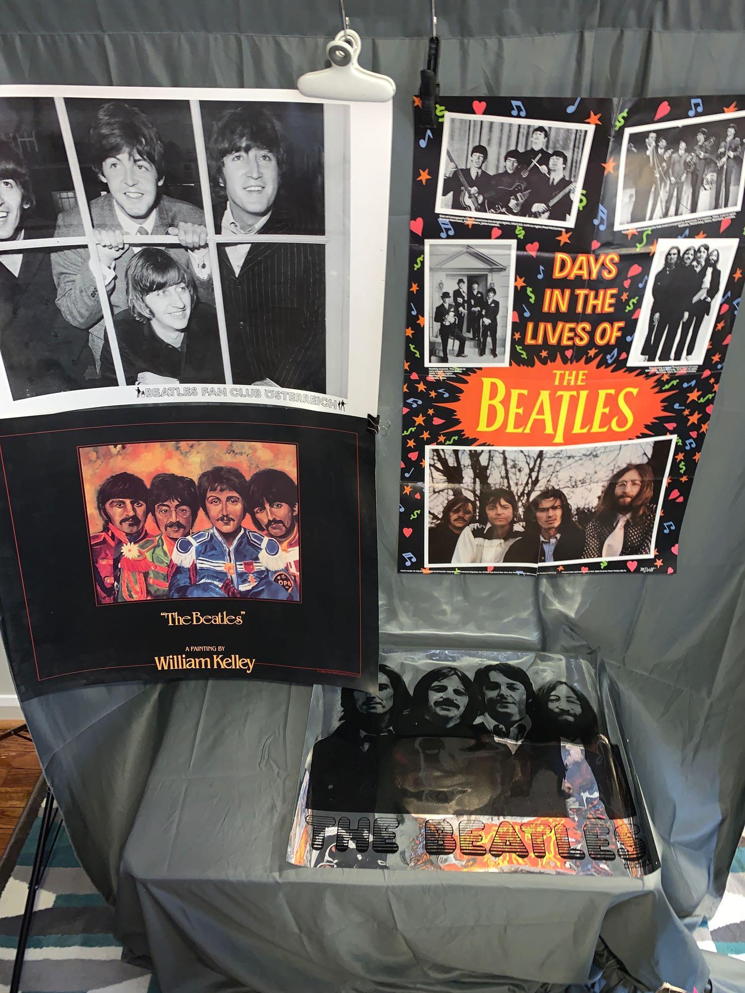 Four Beatles Posters: Four Beatles posters including an Austrian Beatles Fan Club poster (27in x 20in, in near excellent condition); a silver foil Beatles poster from "Big Shots" in New Orleans (25in x 20in, minor creasing