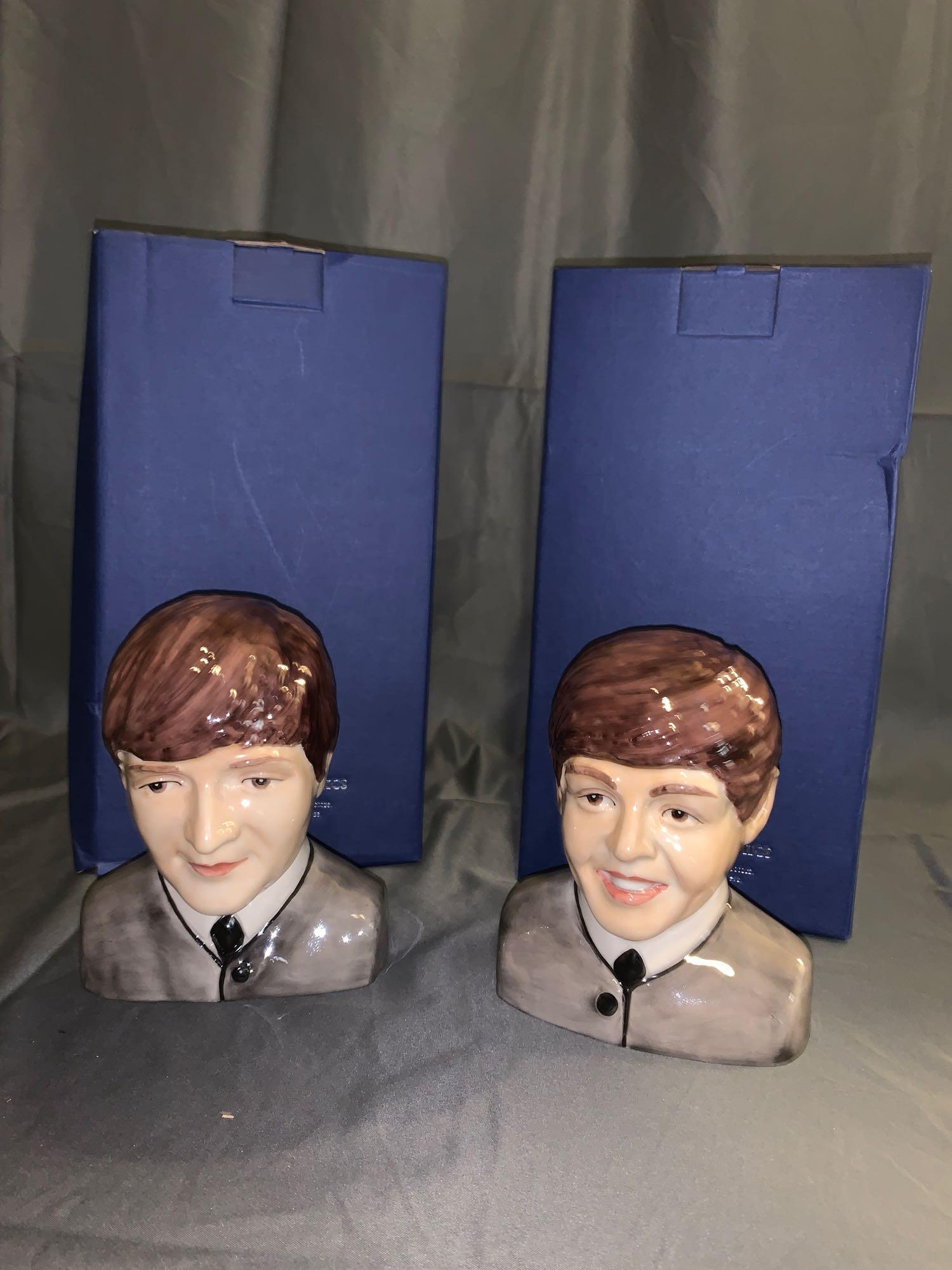 Three Peggy Davies Ceramic Busts: A lot of three limited-edition Peggy Davies Ceramics busts of John Lennon, Paul McCartney and Ringo Starr, each with its original box except Ringo. 6in tall x 5in long each. Each is one of a limited e