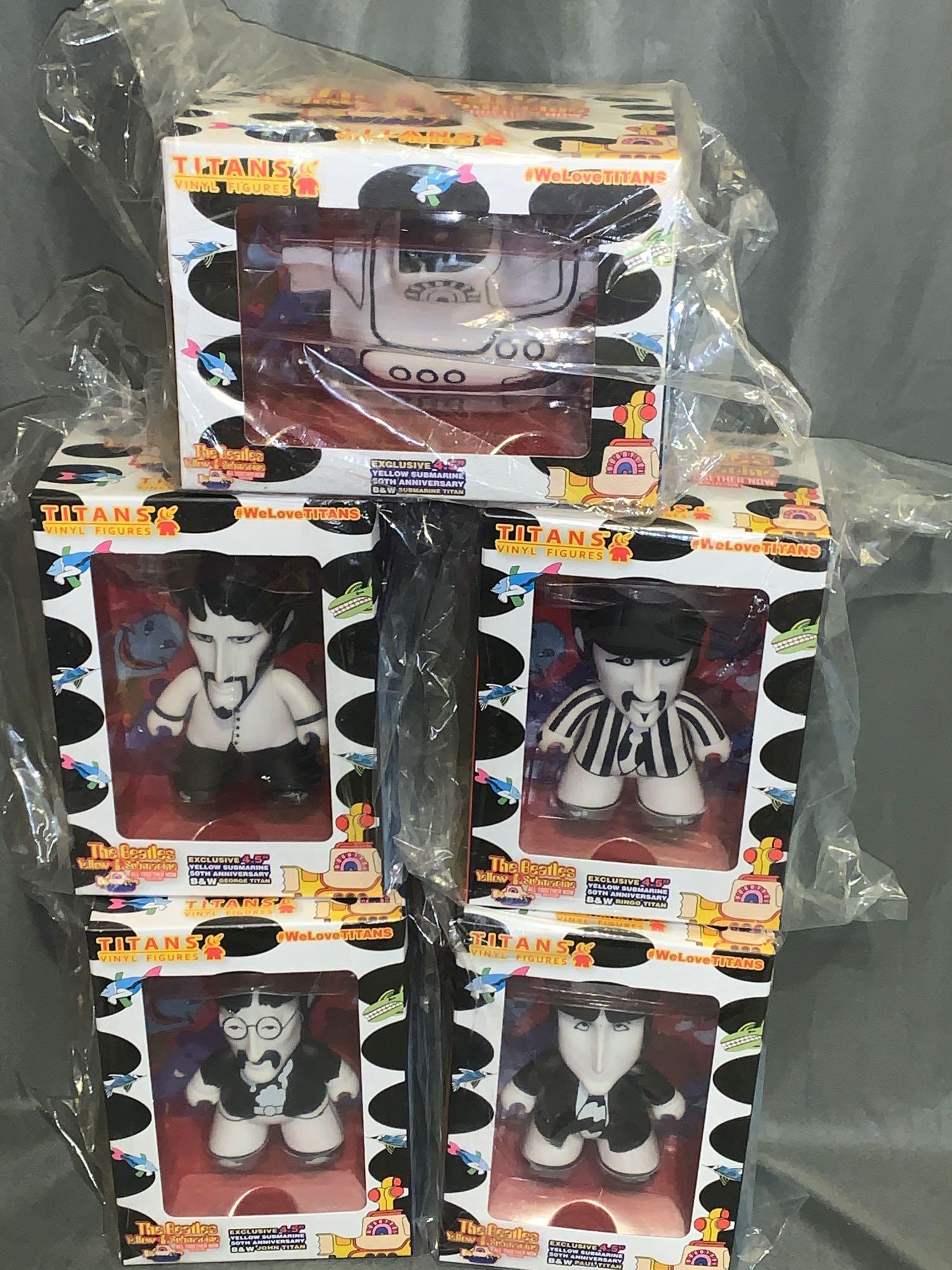 Titans Five-piece Black & White Beatles Figure Set: A set of five Titans Beatles black & white figures.