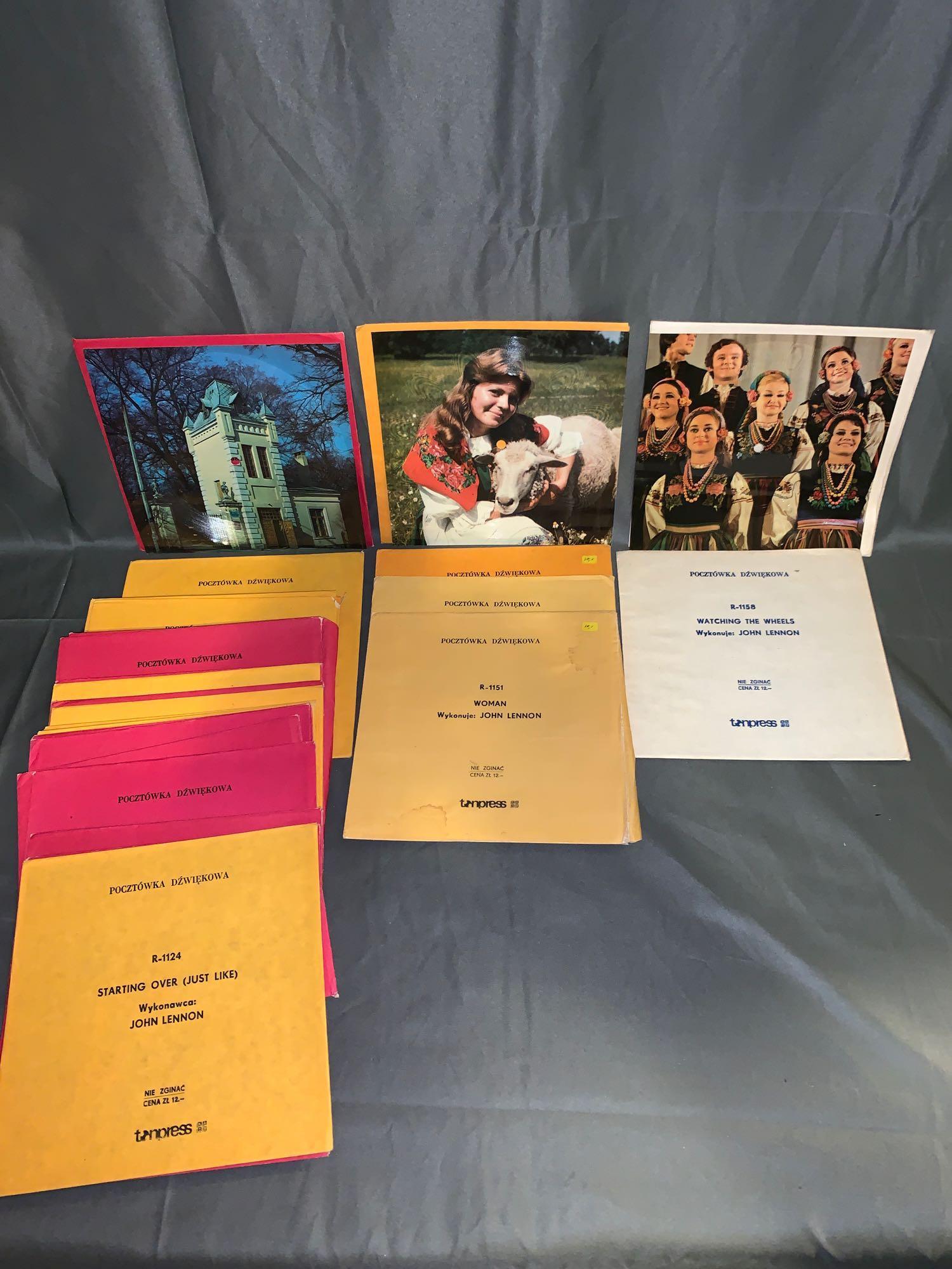 39 John Lennon 45rpm Polish Flexidiscs: A lot of 39 John Lennon 45rpm Polish picture Flexidiscs including two copies of "Watching the Wheels", four copies of "Woman" and 33 copies of "Starting Over (Just Like)".