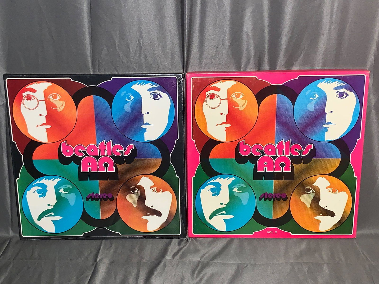 Beatles Alpha Omega Vols 1 & 2 Box Sets: Beatles Alpha Omega Vols 1 & 2 box sets. Each set contains four 33rpm records.