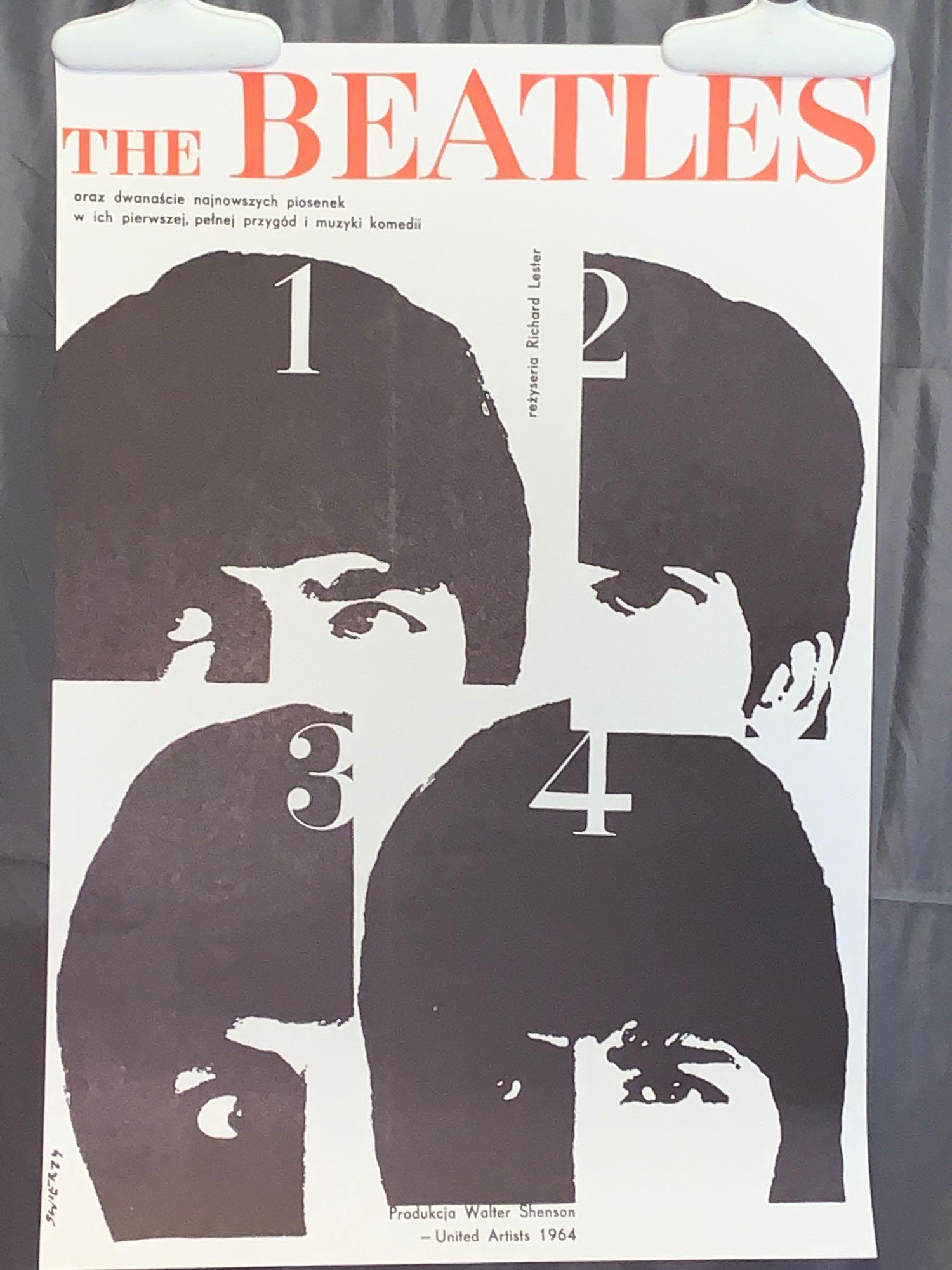 Rare Beatles Walter Shenson HELP! Poster: A rare Beatles poster by Walter Shenson for their film "HELP!". Printed in Poland in 1964. 29in x 19.5in
