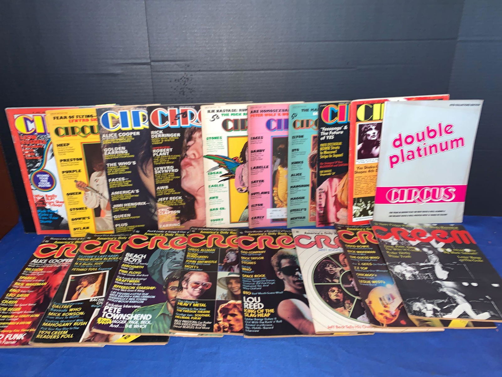 10 Circus, 8 Creem Magazines, Non-Beatle Covers: A lot of 10 Circus and 8 Creem magazines with non-Beatle covers, featuring Elton John, The Rolling Stones, Rick Wakeman (of Yes), Alice Cooper, Lou Reed, Jimmy Page (of Led Zeppelin) and more.