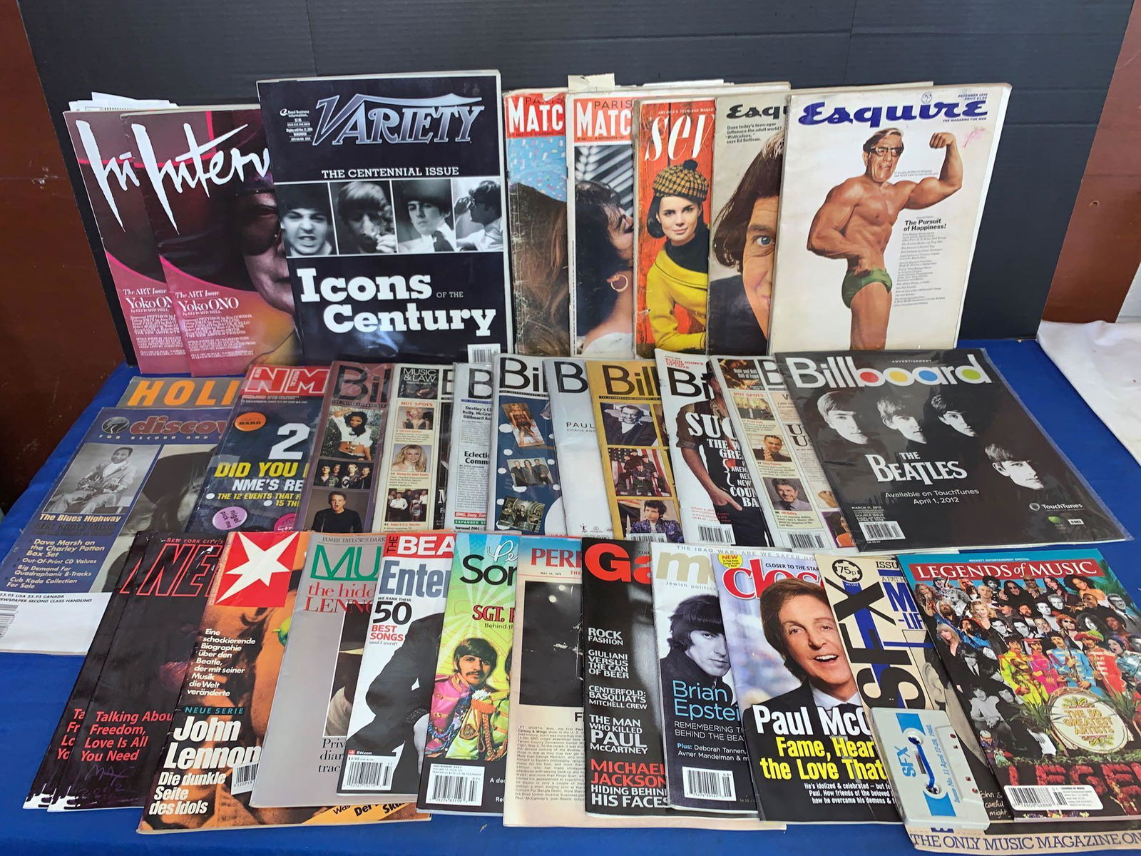 32 Magazines Relating to The Beatles: A lot of 32 magazines relating to The Beatles, including Billboard, Esquire, Interview, Variety and many more. Included are two copies of New Life magazine with the Peter Max Paul McCartney cover and
