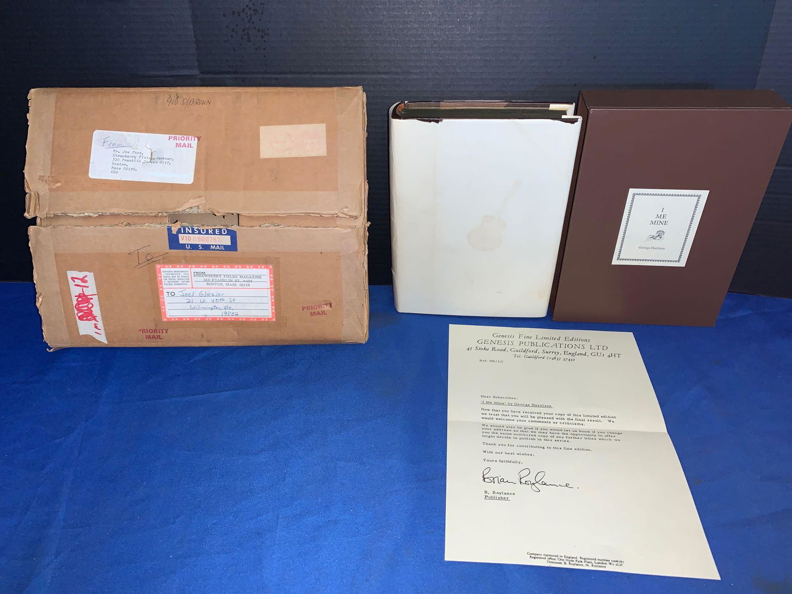 Signed Book: I, Me, Mine, by George Harrison: "I, Me, Mine", signed by the author George Harrison, published by Genesis Publications. The book is bound in partial leather with gilt edge paper and has its own slipcase. In a limited edition of 2,00