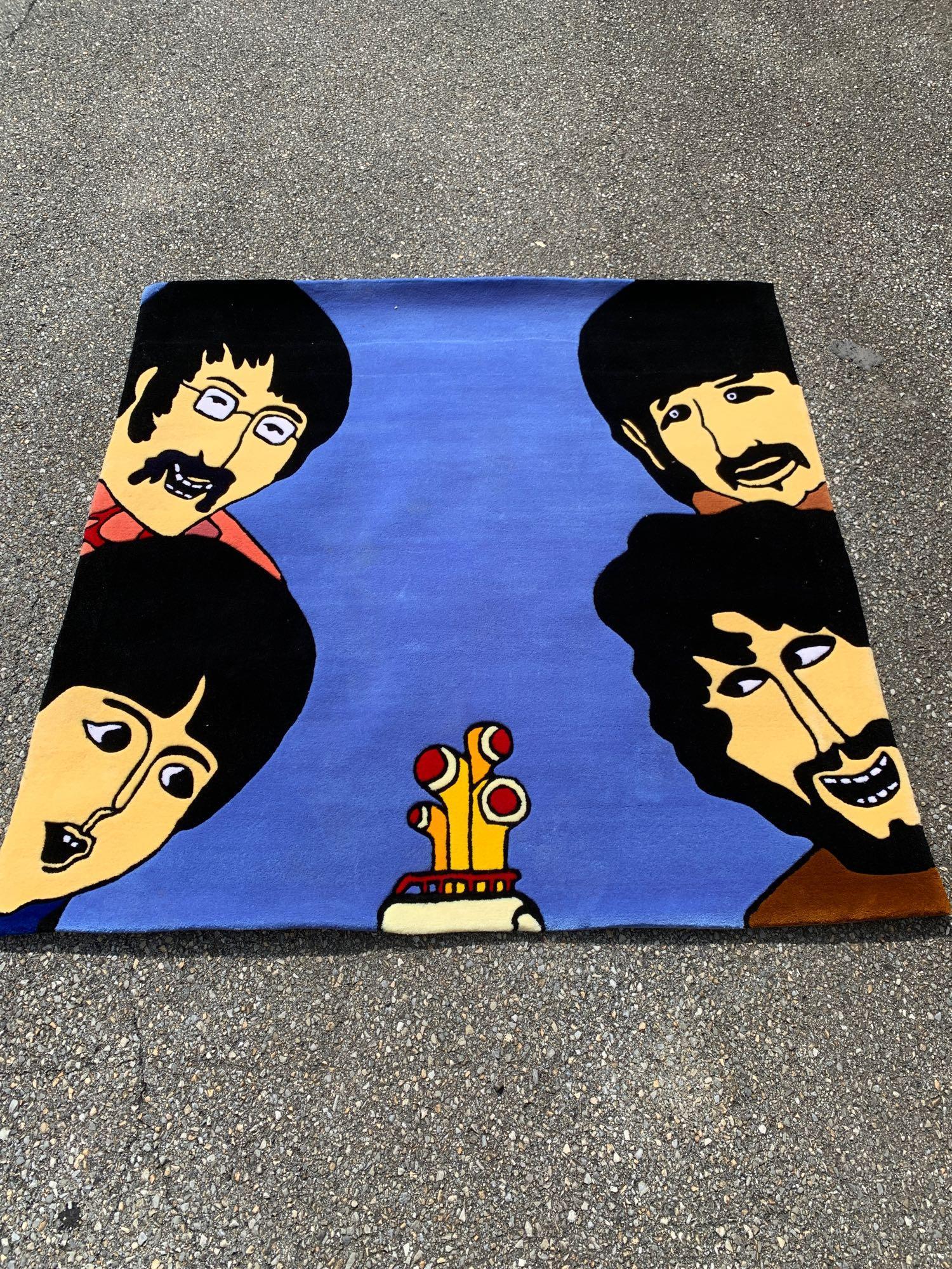 Beatles Faces with Yellow Submarine Carpet: A Beatles faces with Yellow Submarine carpet by Hallon Design. 60in x 59in.