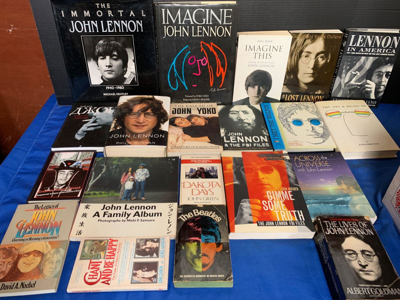 20 Books About John Lennon, Some First Editions: A lot of 20 books about John Lennon, some first editions, including Philip Norman's "John Lennon The Life"; Jerry Levitan's "I Met the Walrus"; and John Robertson's "The Art & Music of John Lennon", w