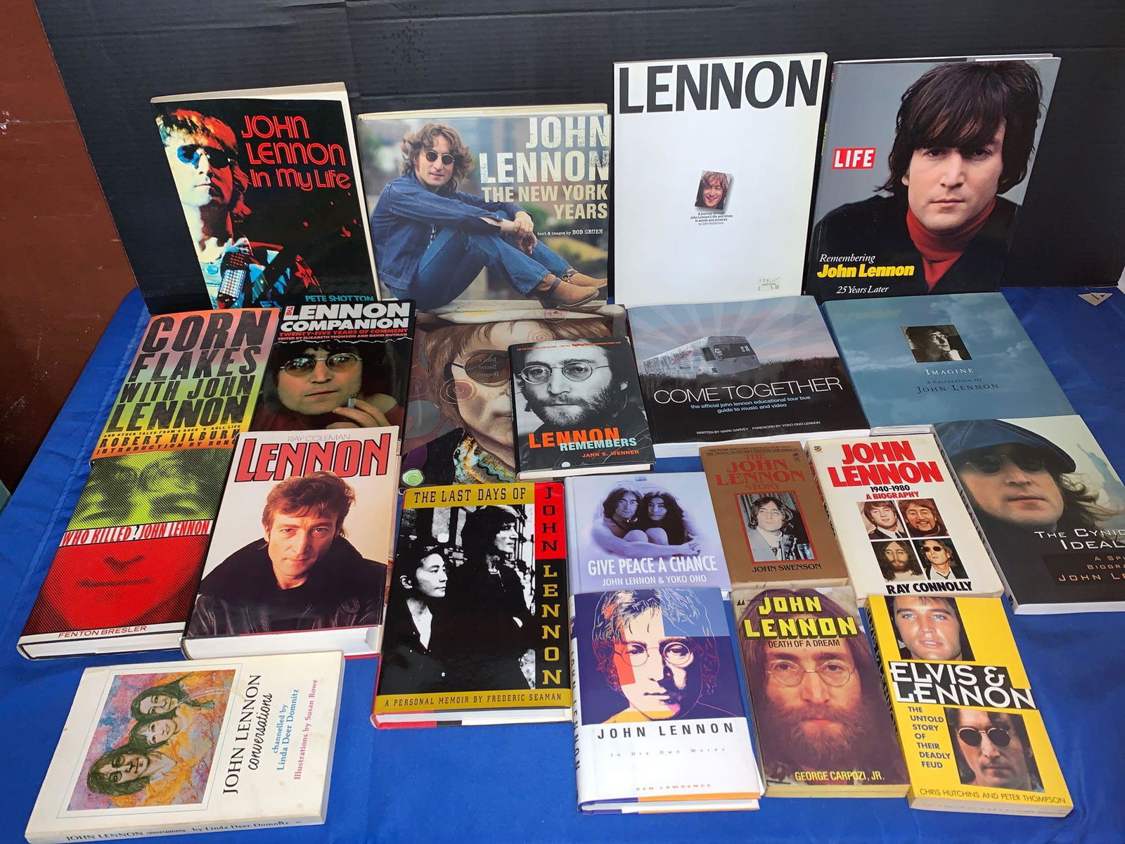 21 Books About John Lennon, Some First Editions: A lot of 21 books about John Lennon with some first editions, including "The Life of John Lennon"; "Imagine"; "Give Peace a Chance"; "John Lennon the New York Years"; "Who Killed John Lennon?", and Mo