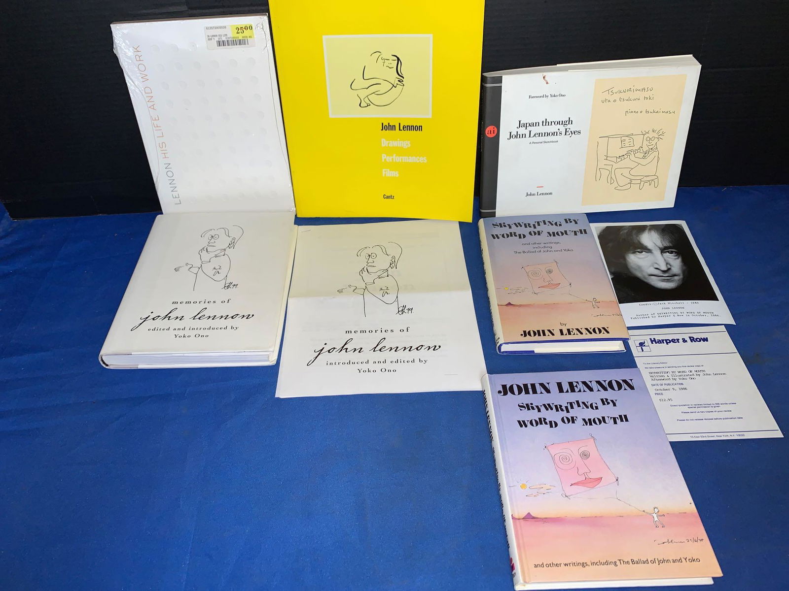 Six John Lennon Books, Some First Editions: A lot of six John Lennon books, some first editions, including "Memories of John Lennon" with press release and "Skywriting By Word of Mouth" with press photo and review request.