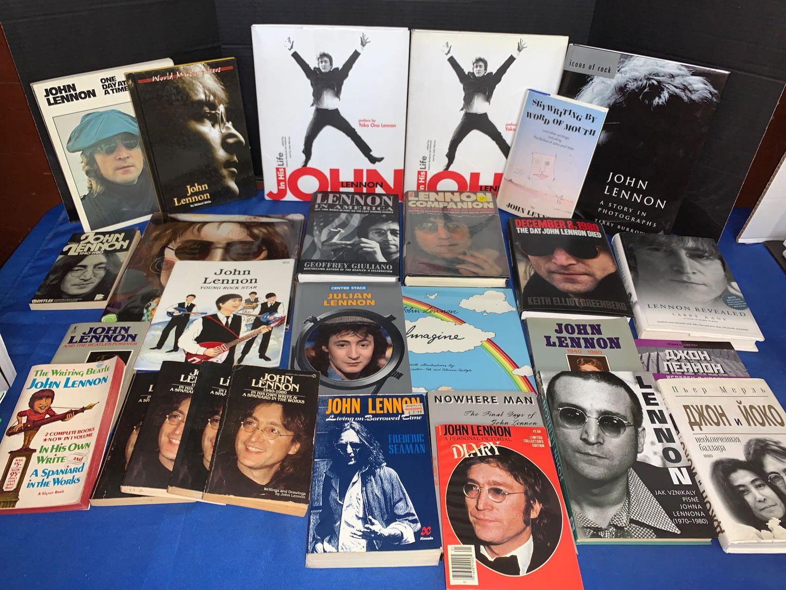 28 Books About John Lennon and Family: A lot of 28 books about John Lennon and his family, including "Skywriting by Word of Mouth", first edition; four foreign language books, including Polish and Russian; children's books; paperback books
