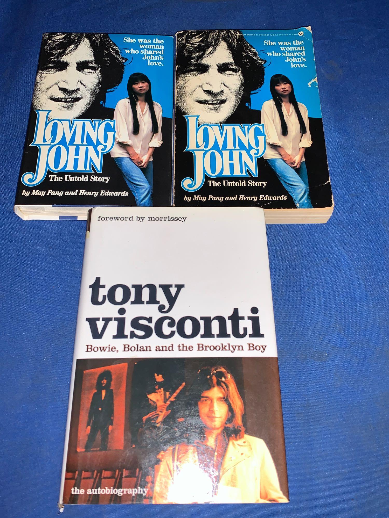 Three Signed Books Related to John Lennon: A lot of three books related to John Lennon, signed by the authors, including the hardback and paperback copies of "Loving John" (the hardback copy is signed by May Pang, the paperback copy is signed
